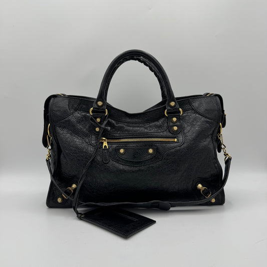 Balenciaga Black Leather Giant 12 City GHW