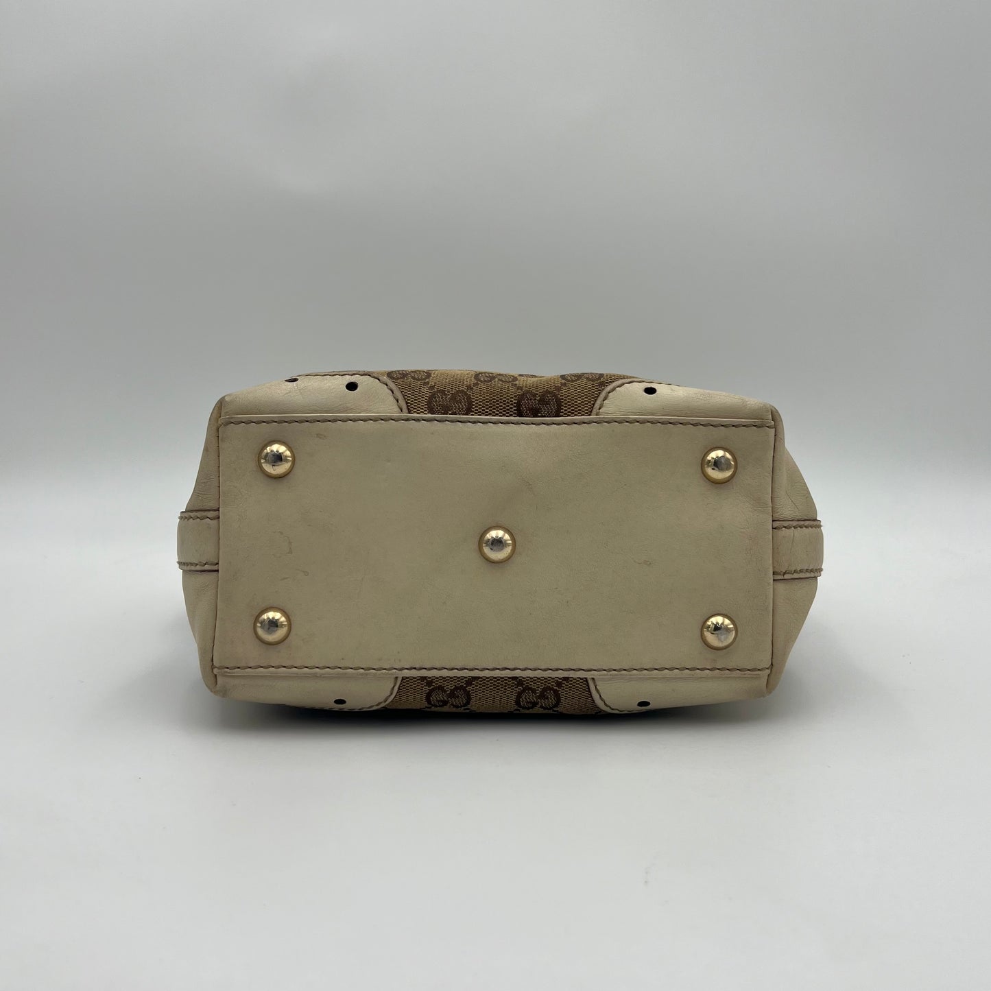 Gucci Beige GG Canvas White Leather Punch Small Tote