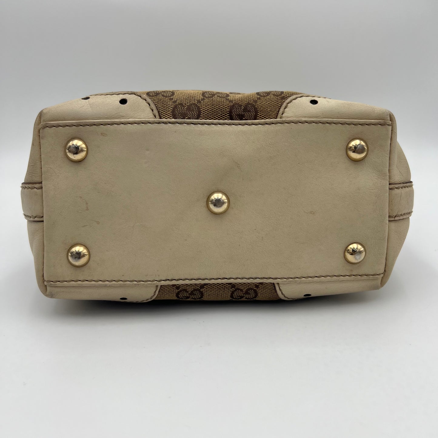 Gucci Beige GG Canvas White Leather Punch Small Tote