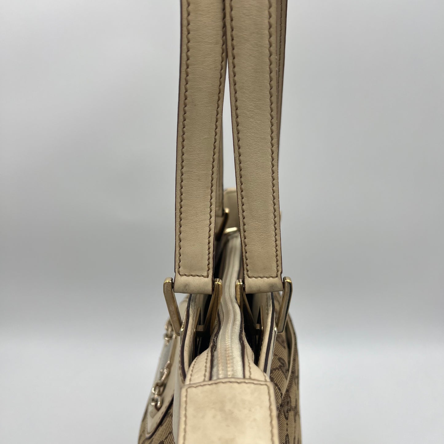Gucci Beige GG Canvas White Leather Punch Small Tote
