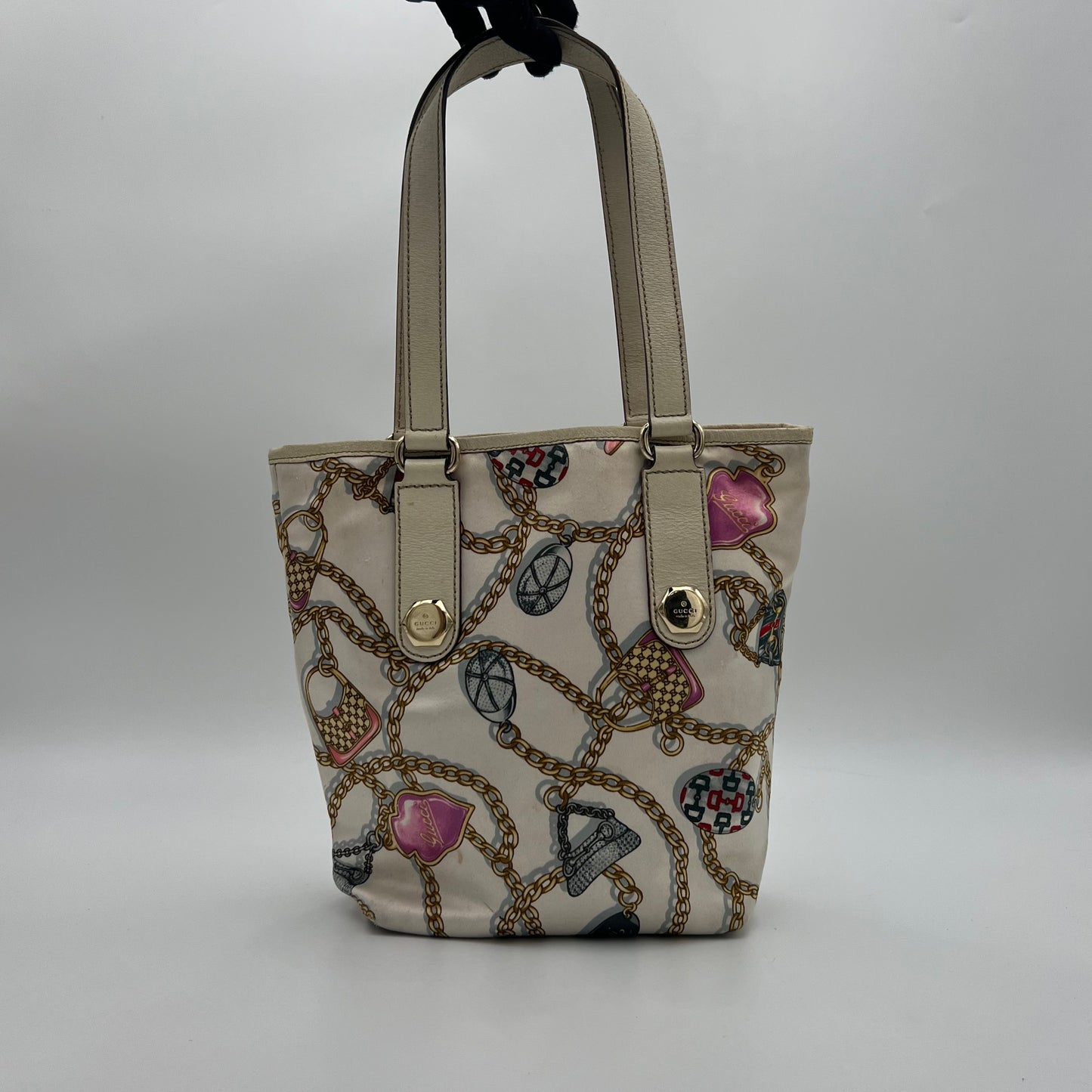 Gucci White Satin Charms Tote