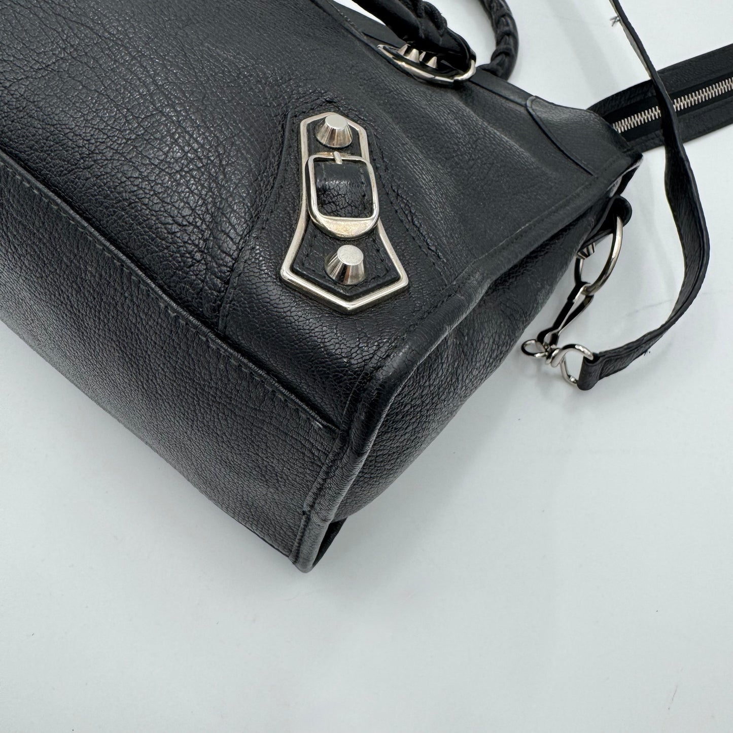 Balenciaga Black Leather Metallic Edge City SHW