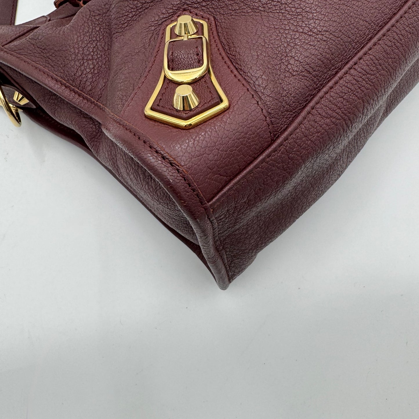 Balenciaga Burgundy Leather Metallic Edge City GHW