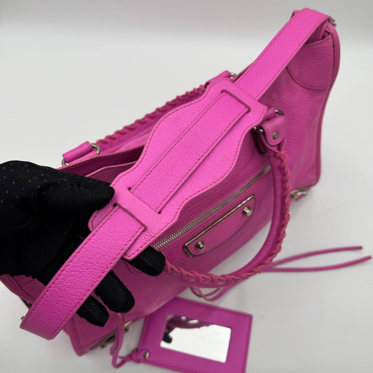 Balenciaga Fuschia Pink Leather Metallic Edge City SHW