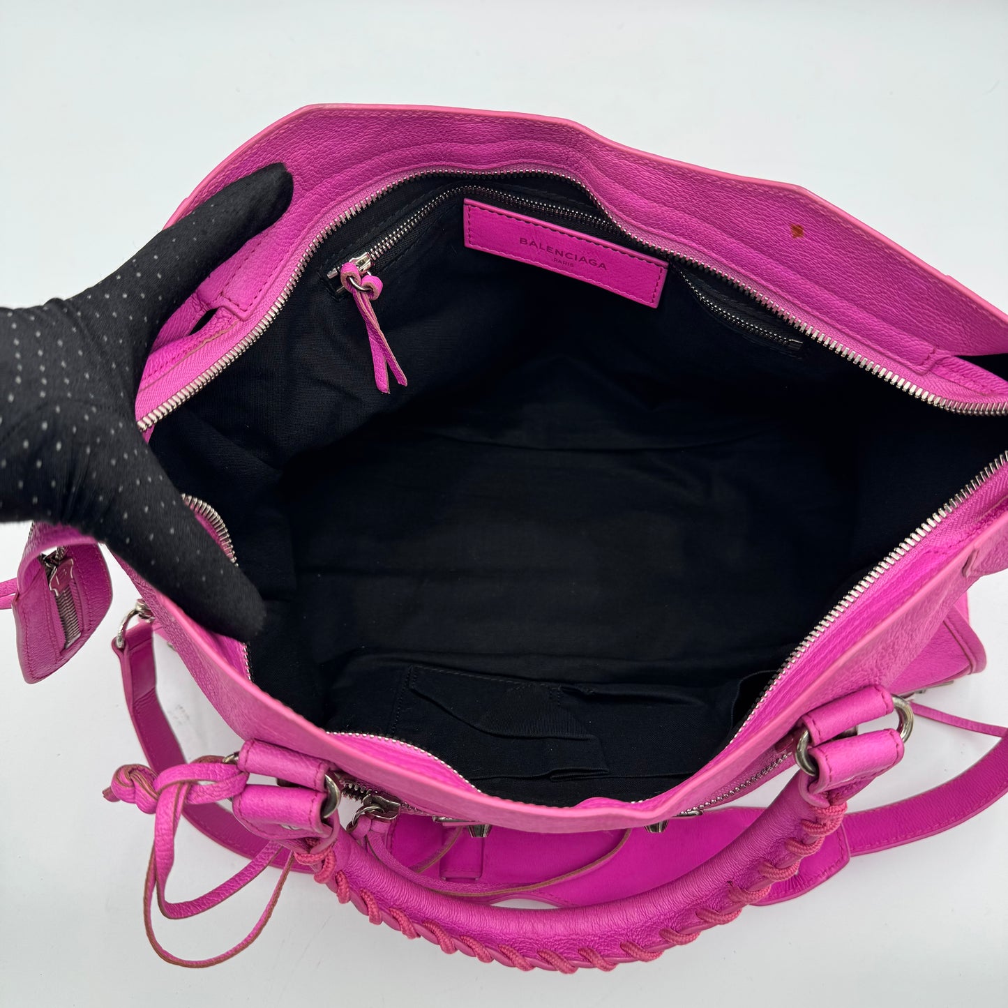 Balenciaga Fuschia Pink Leather Metallic Edge City SHW