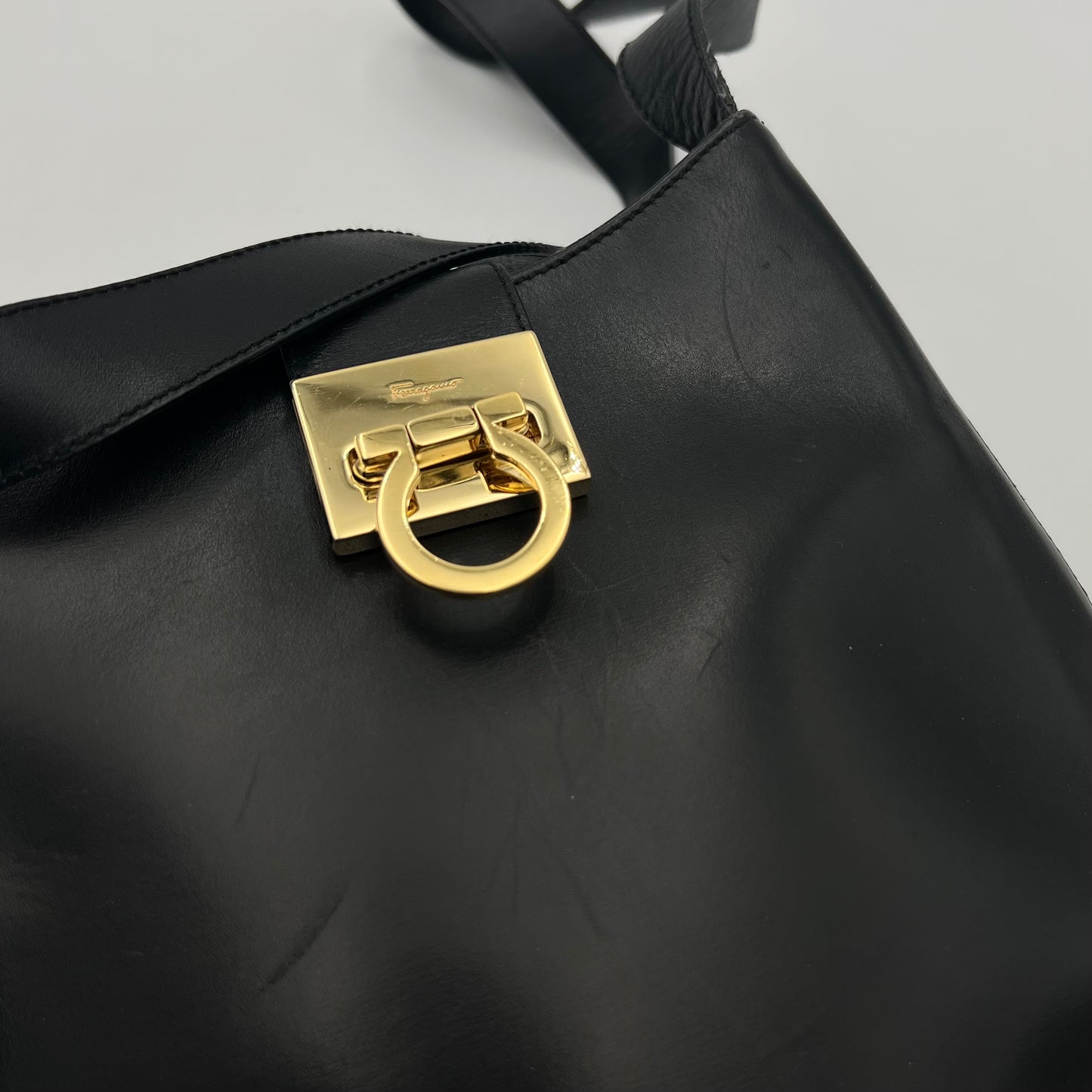 Salvatore Ferragamo Gancini Leather Hobo Long Strap Shoulder Bag