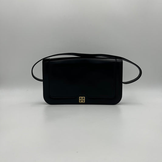 Givenchy Sac Vintage Black Leather Logo Full Flap Shoulder Bag