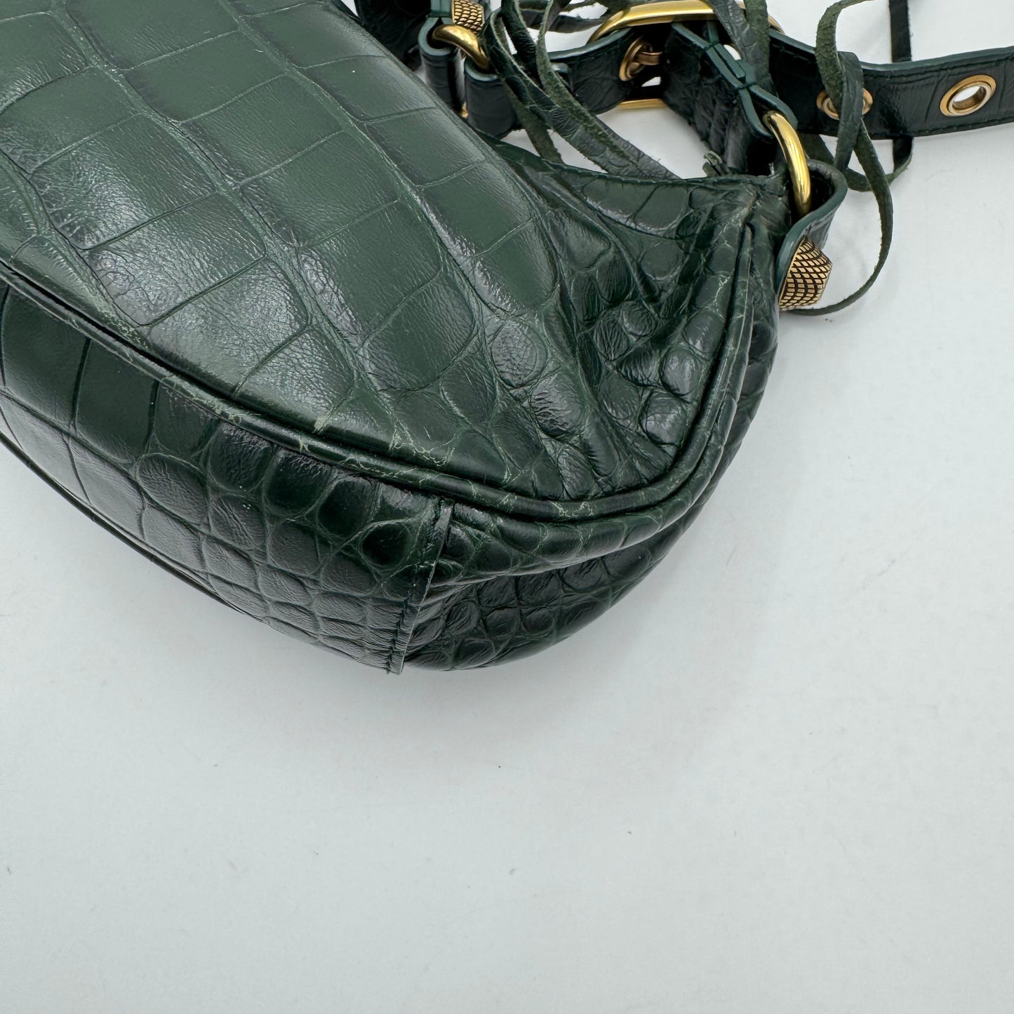 Balenciaga Dark Green Croc Embossed Le Cagole XS