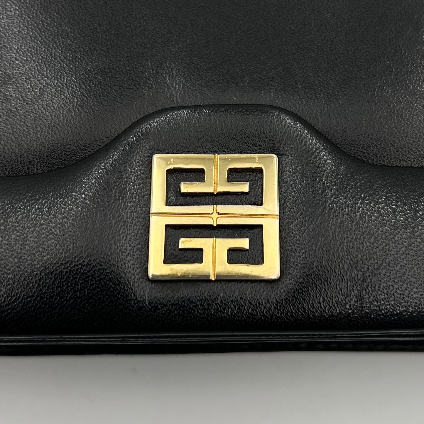 Givenchy Sac Vintage Black Leather Logo Full Flap Shoulder Bag