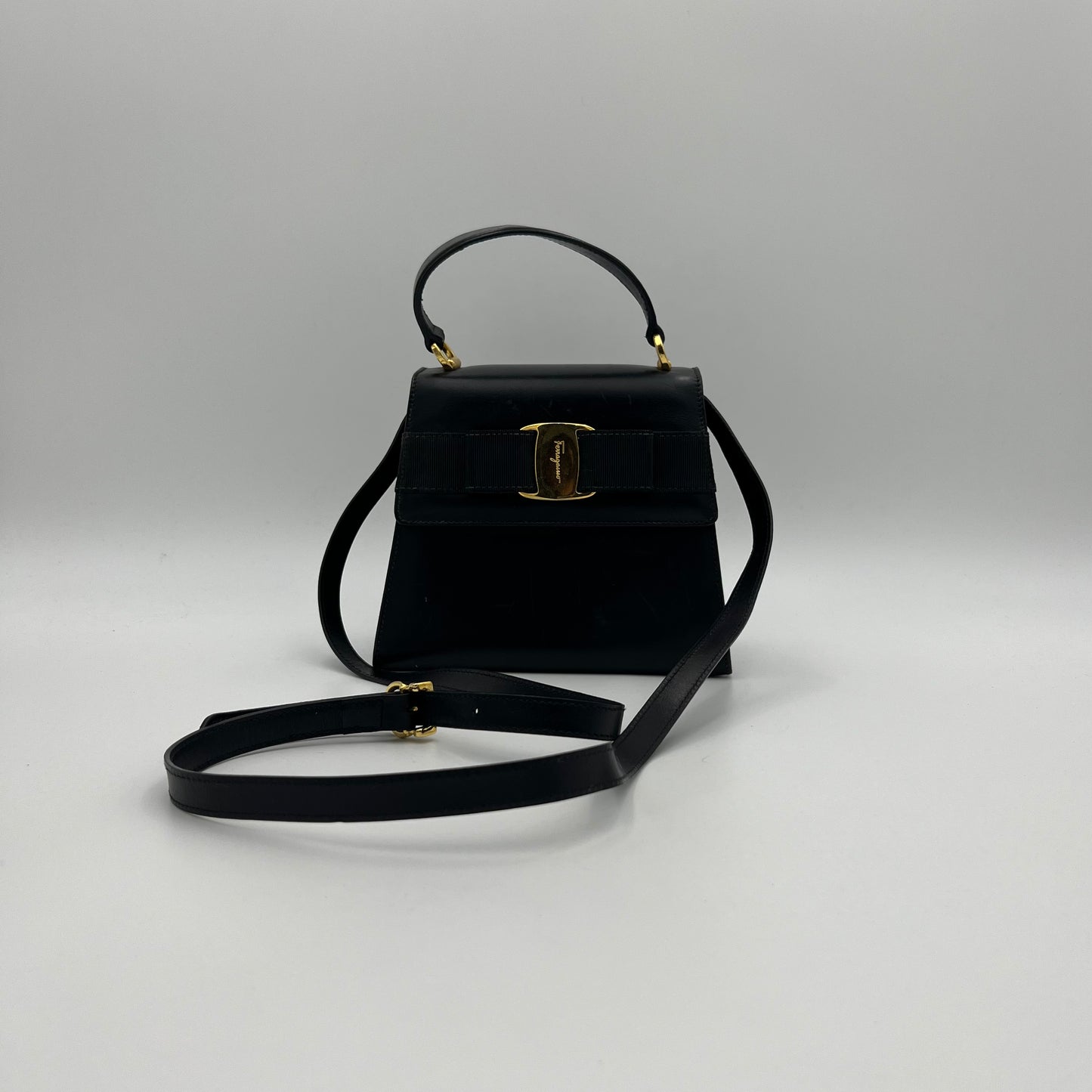 Salvatore Ferragamo Black Leather Gancini Top Handle