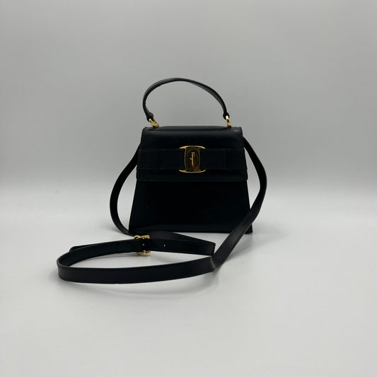 Salvatore Ferragamo Black Leather Gancini Top Handle
