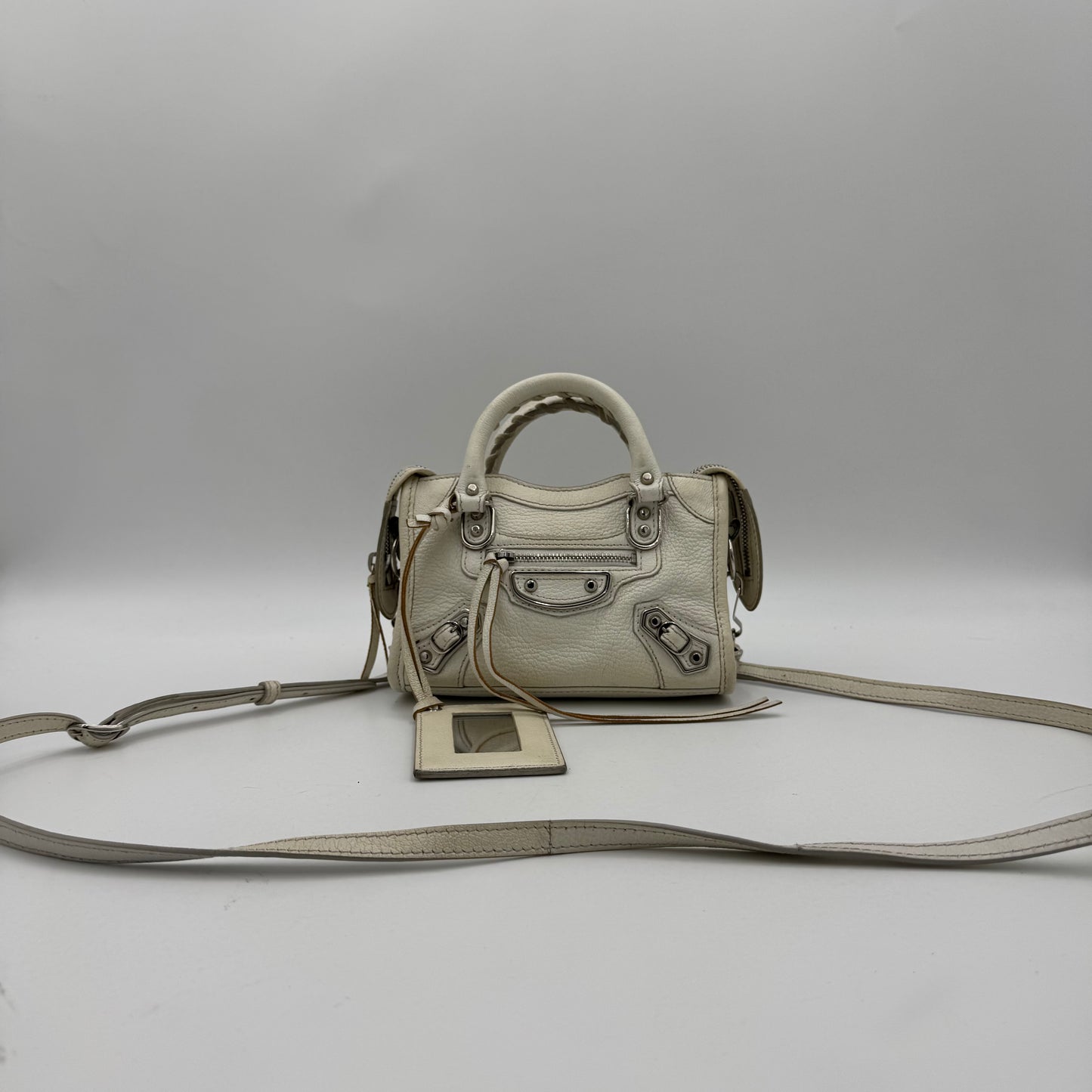 Balenciaga White Leather Metallic Edge Nano City
