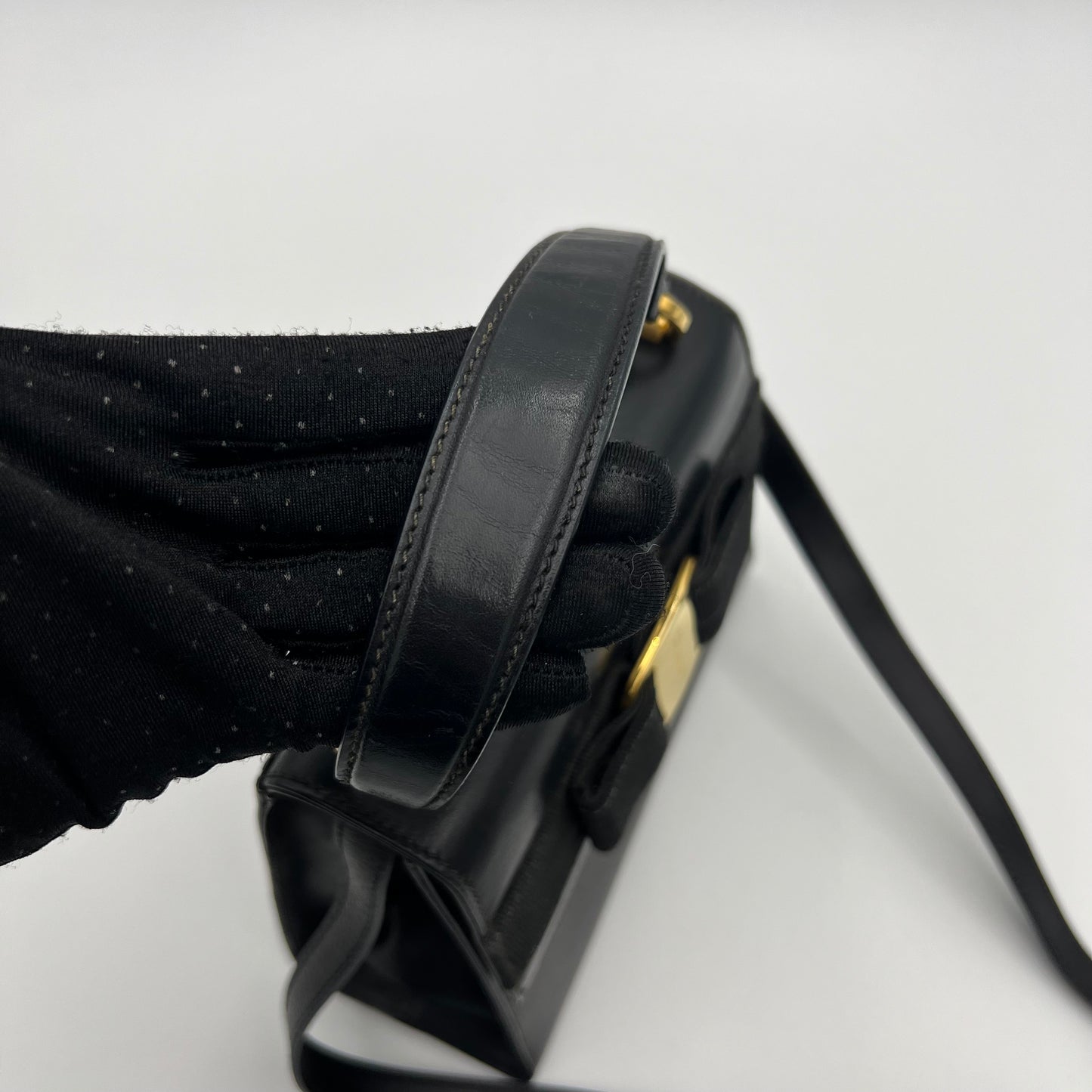 Salvatore Ferragamo Black Leather Gancini Top Handle