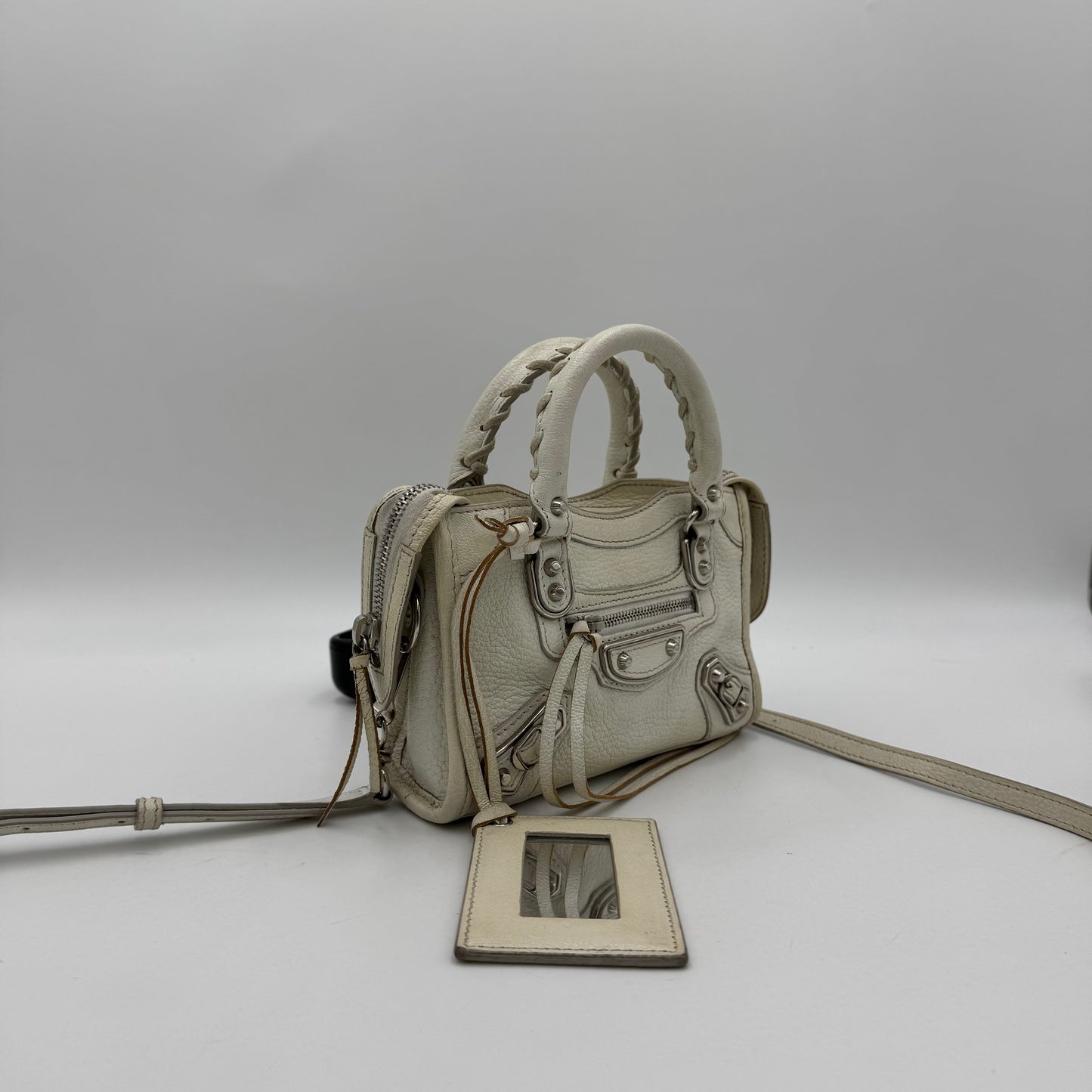 Balenciaga White Leather Metallic Edge Nano City
