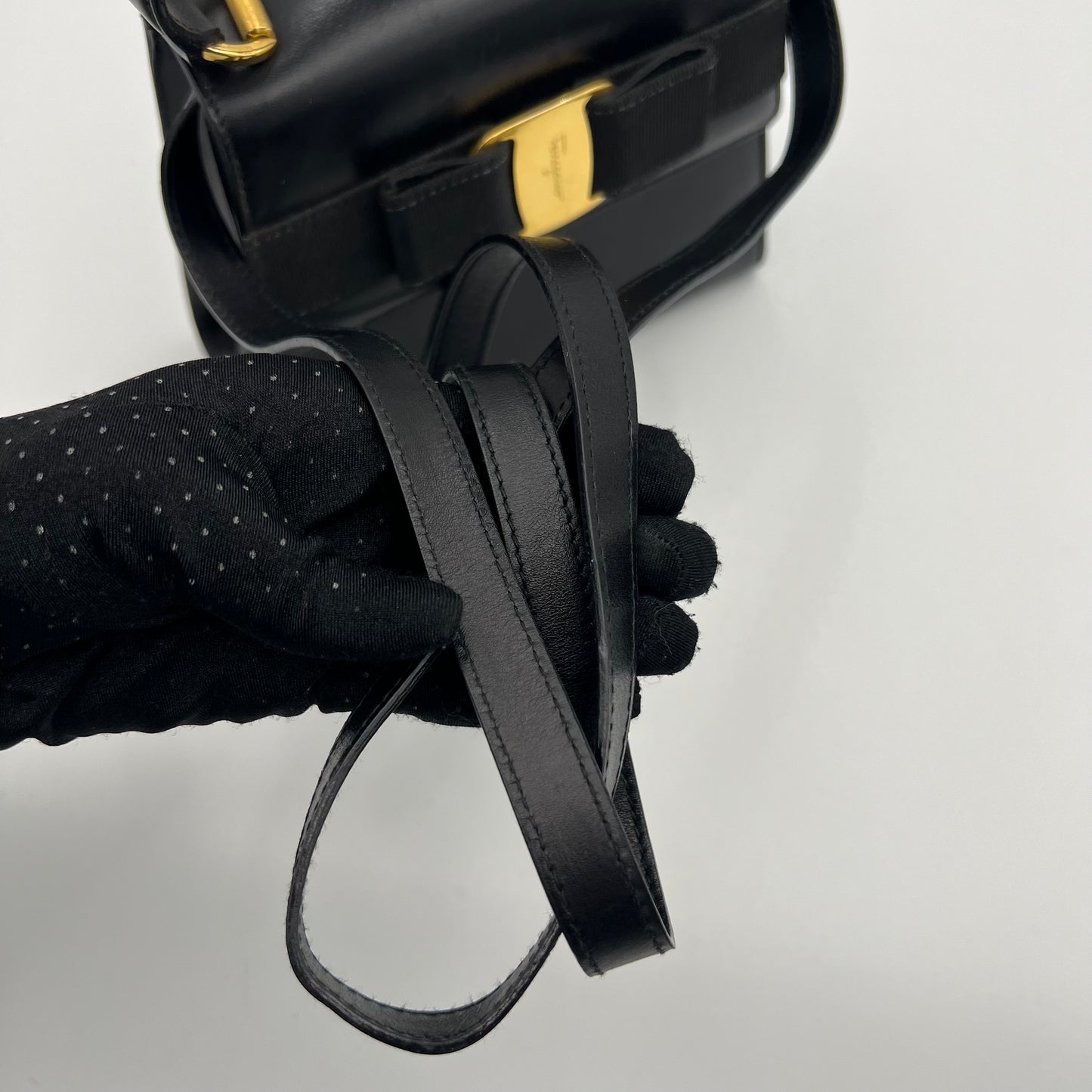 Salvatore Ferragamo Black Leather Gancini Top Handle