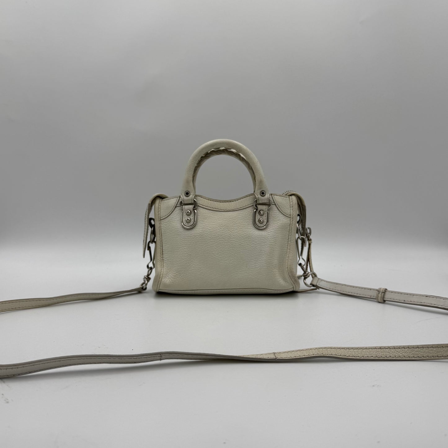 Balenciaga White Leather Metallic Edge Nano City