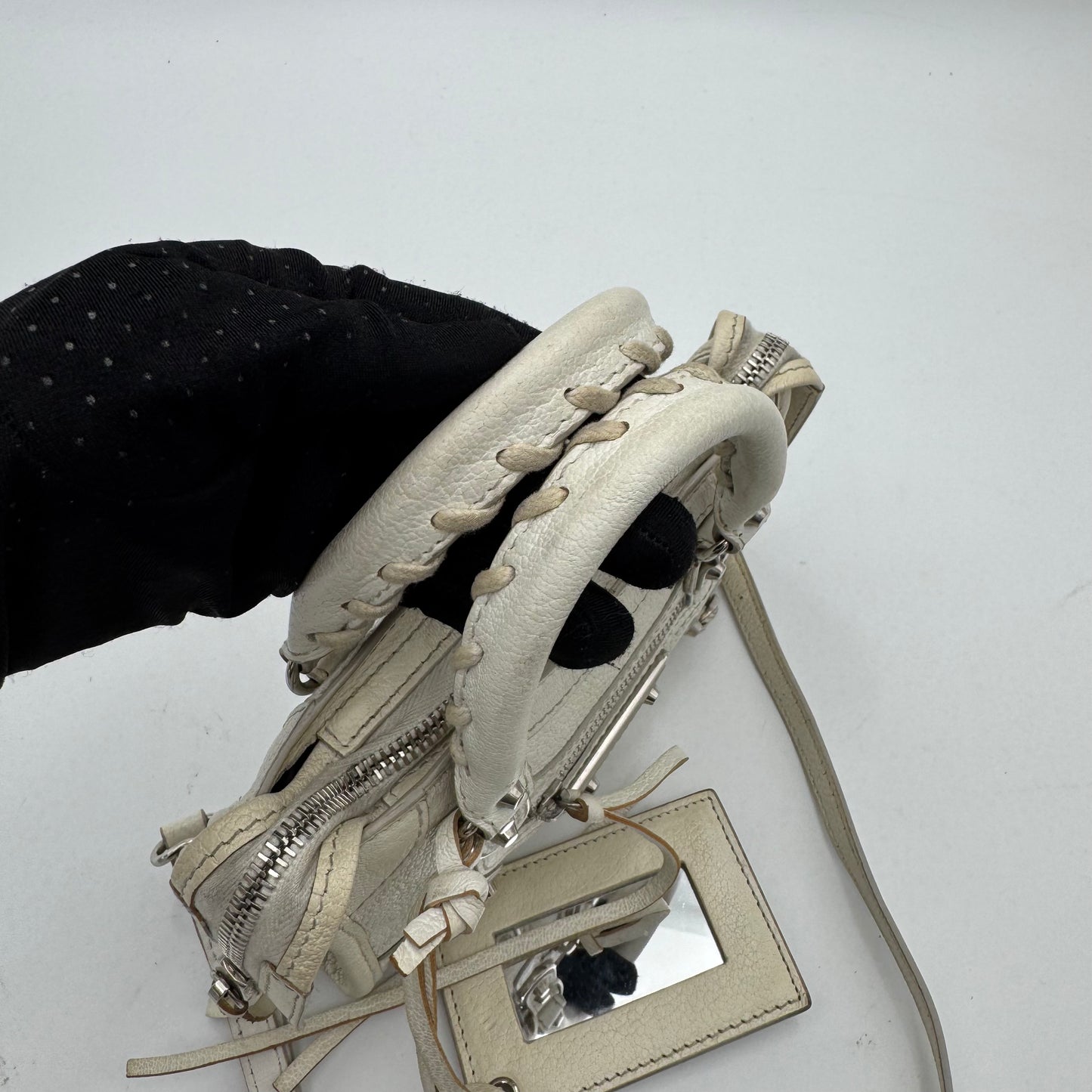 Balenciaga White Leather Metallic Edge Nano City
