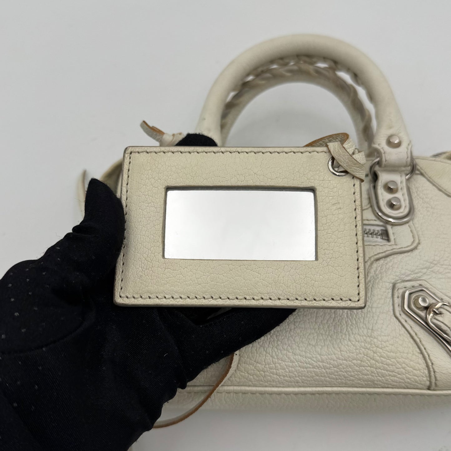 Balenciaga White Leather Metallic Edge Nano City