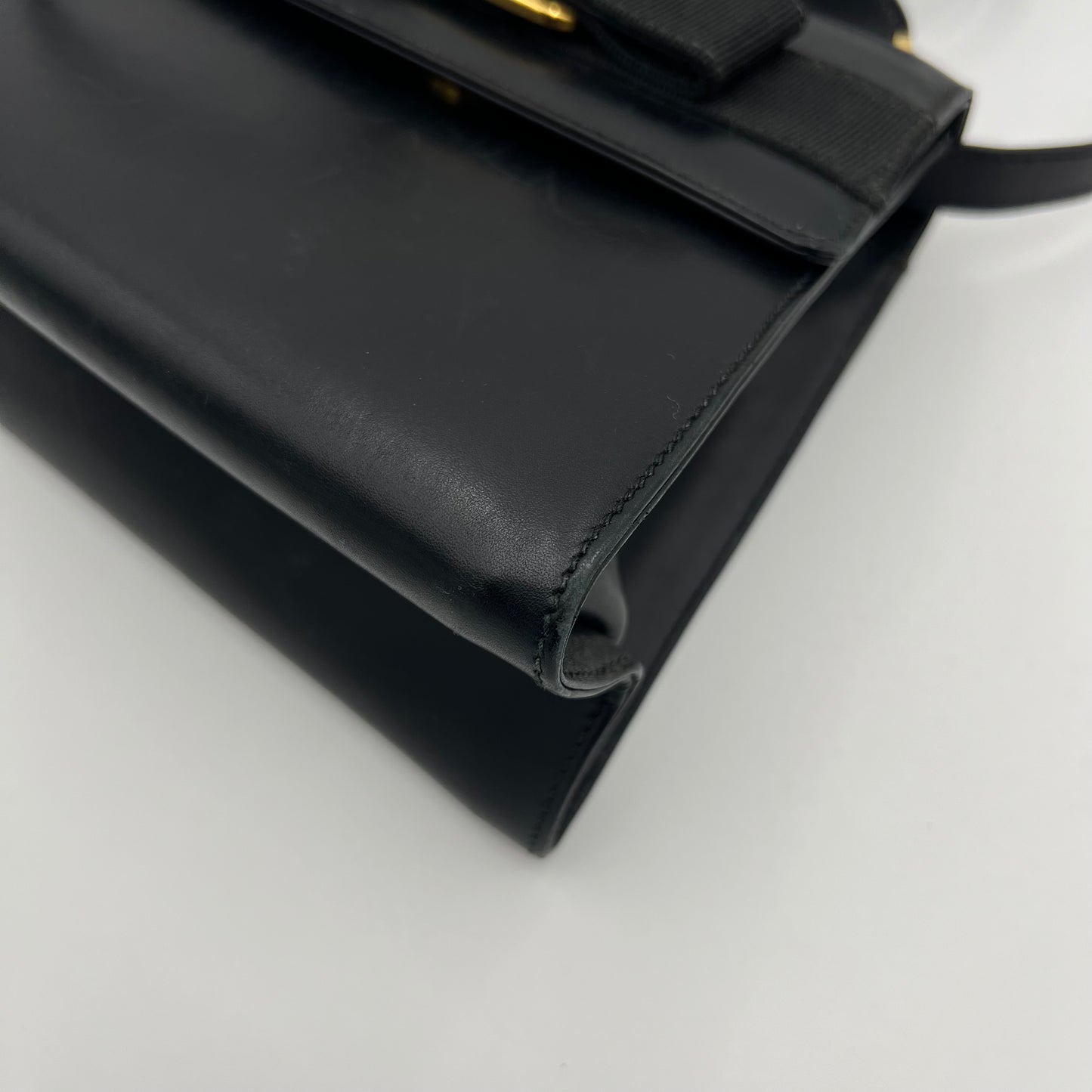 Salvatore Ferragamo Black Leather Gancini Top Handle