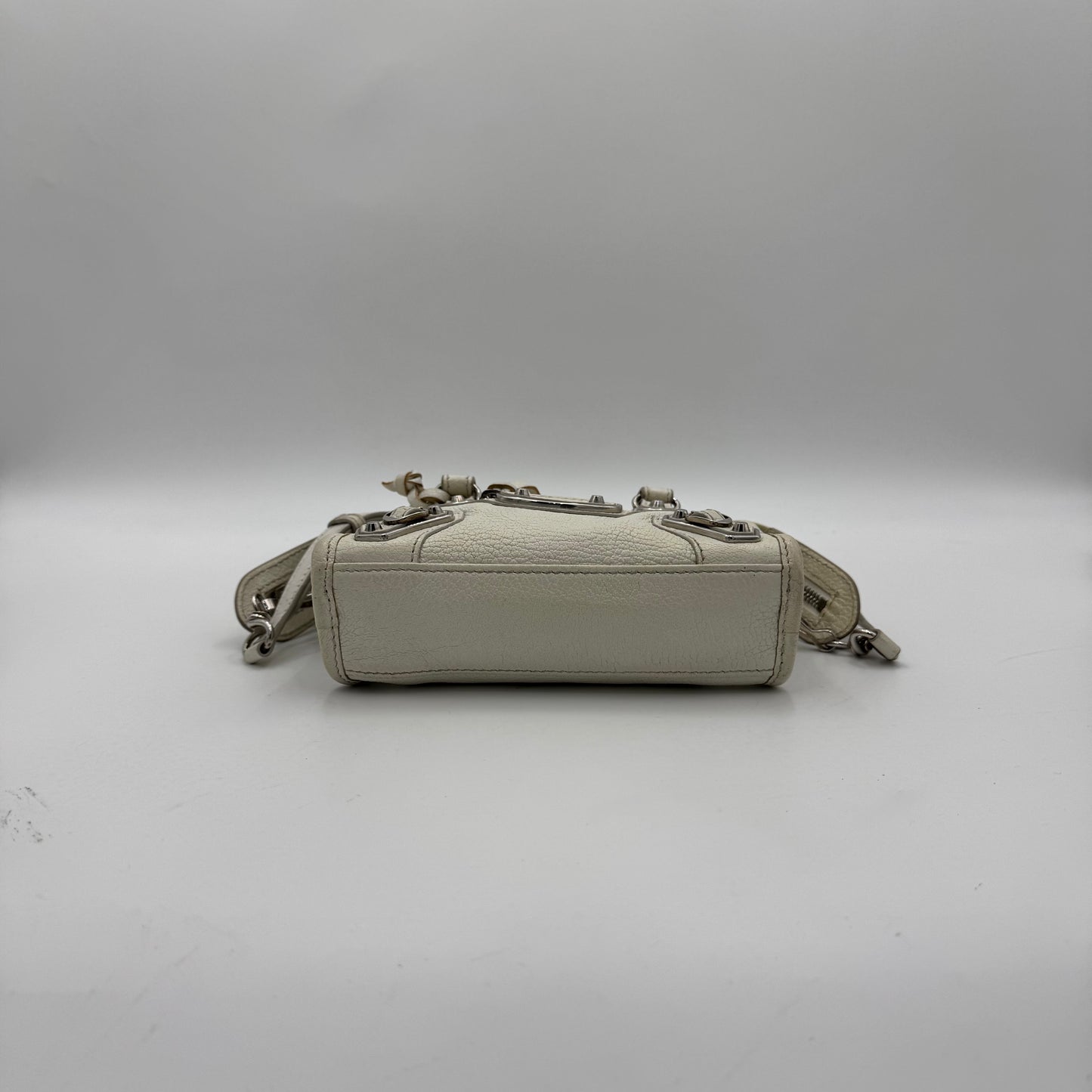 Balenciaga White Leather Metallic Edge Nano City