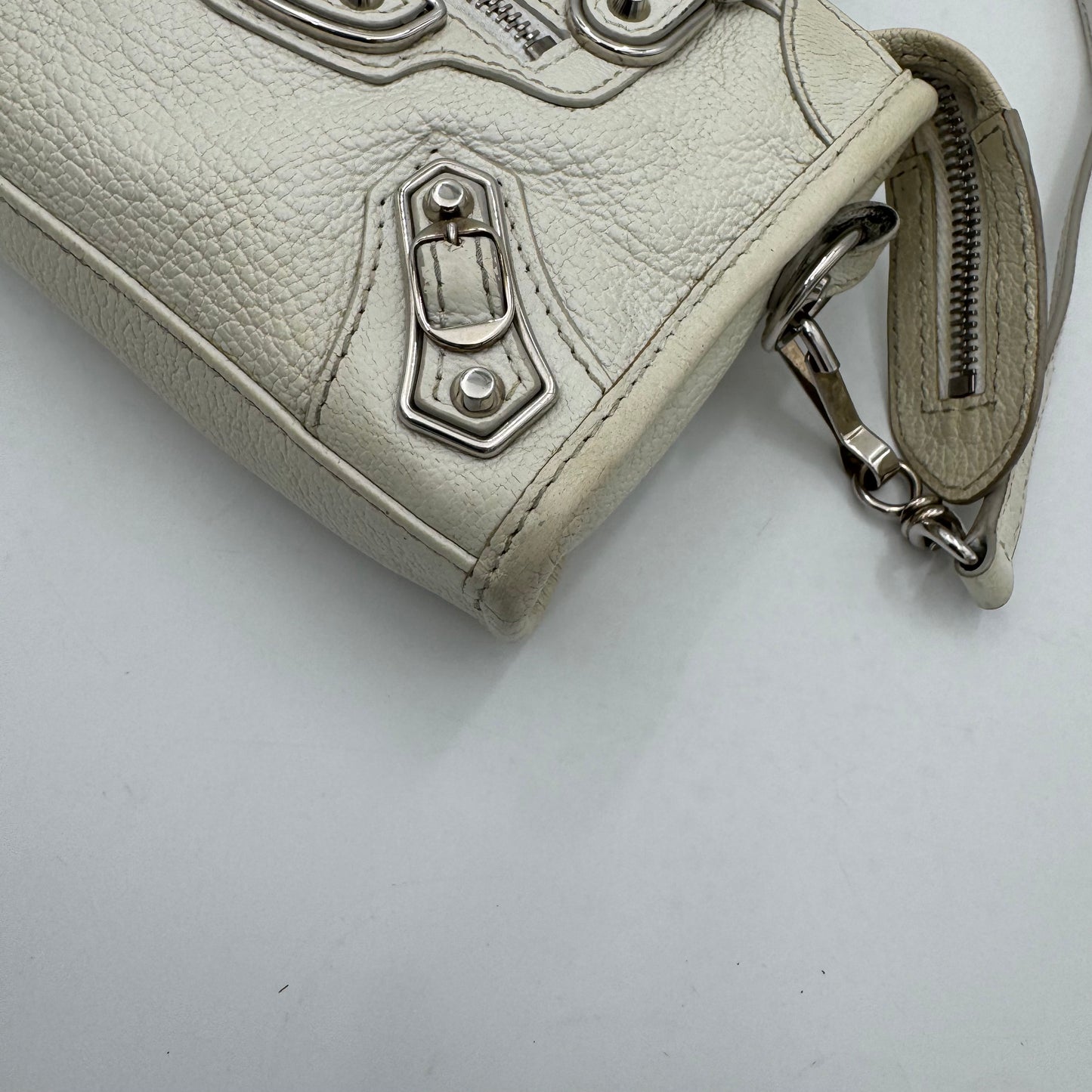 Balenciaga White Leather Metallic Edge Nano City