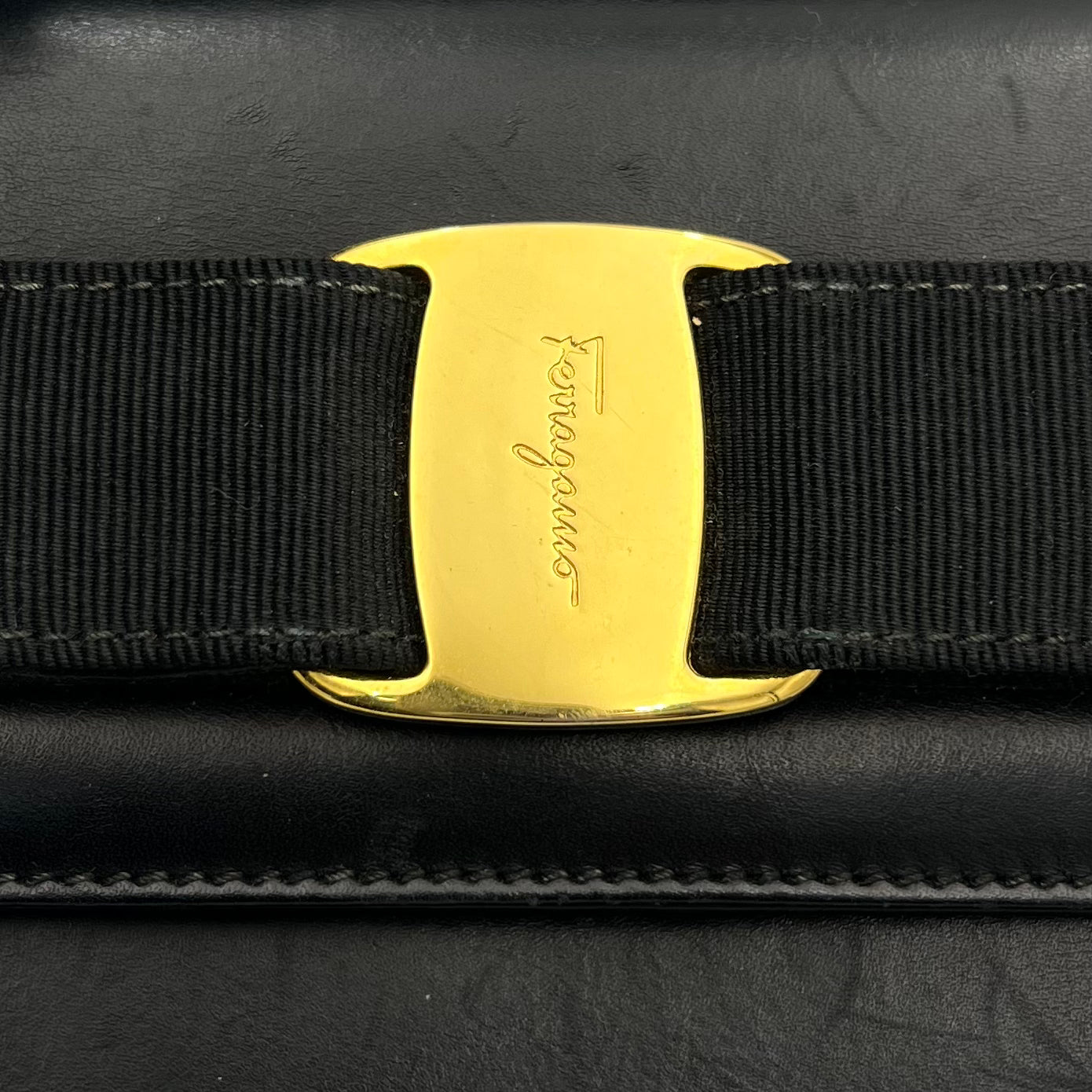 Salvatore Ferragamo Black Leather Gancini Top Handle