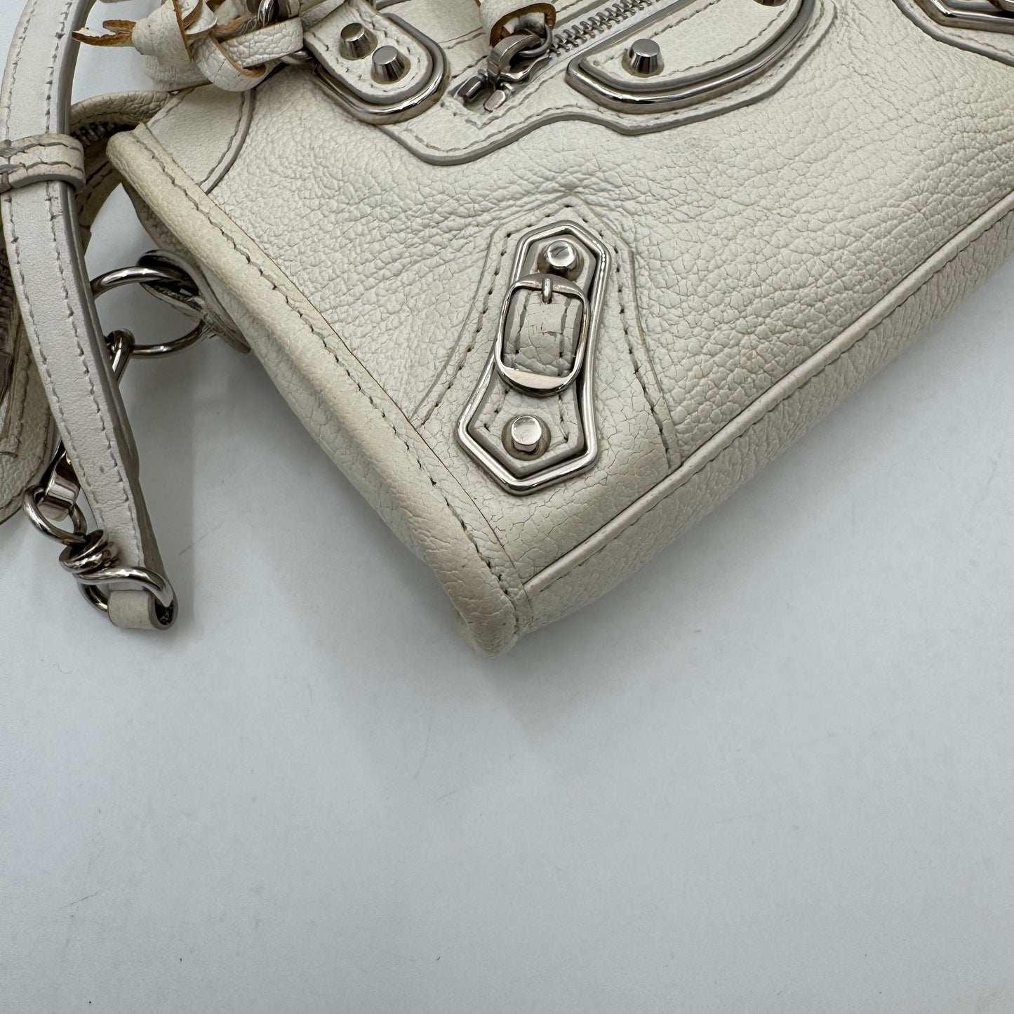 Balenciaga White Leather Metallic Edge Nano City