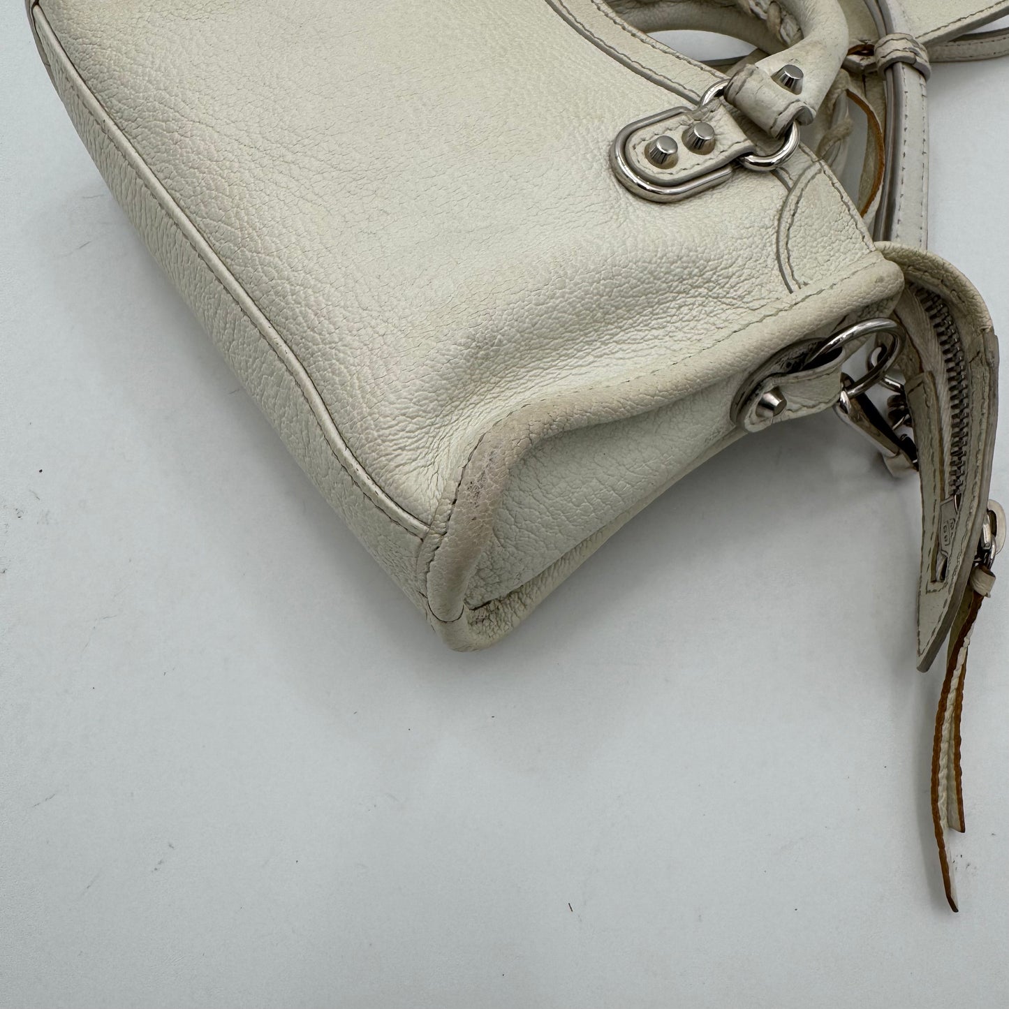 Balenciaga White Leather Metallic Edge Nano City