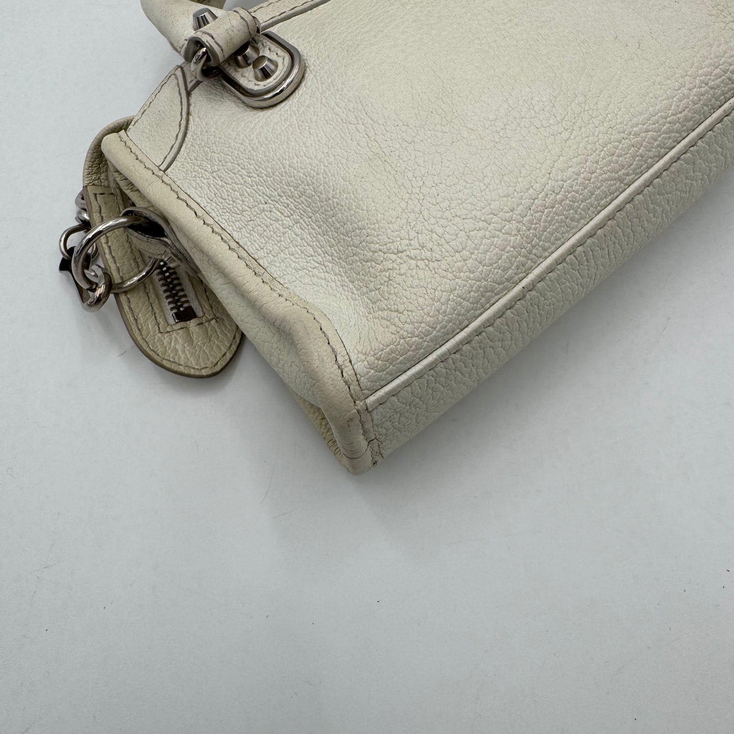 Balenciaga White Leather Metallic Edge Nano City