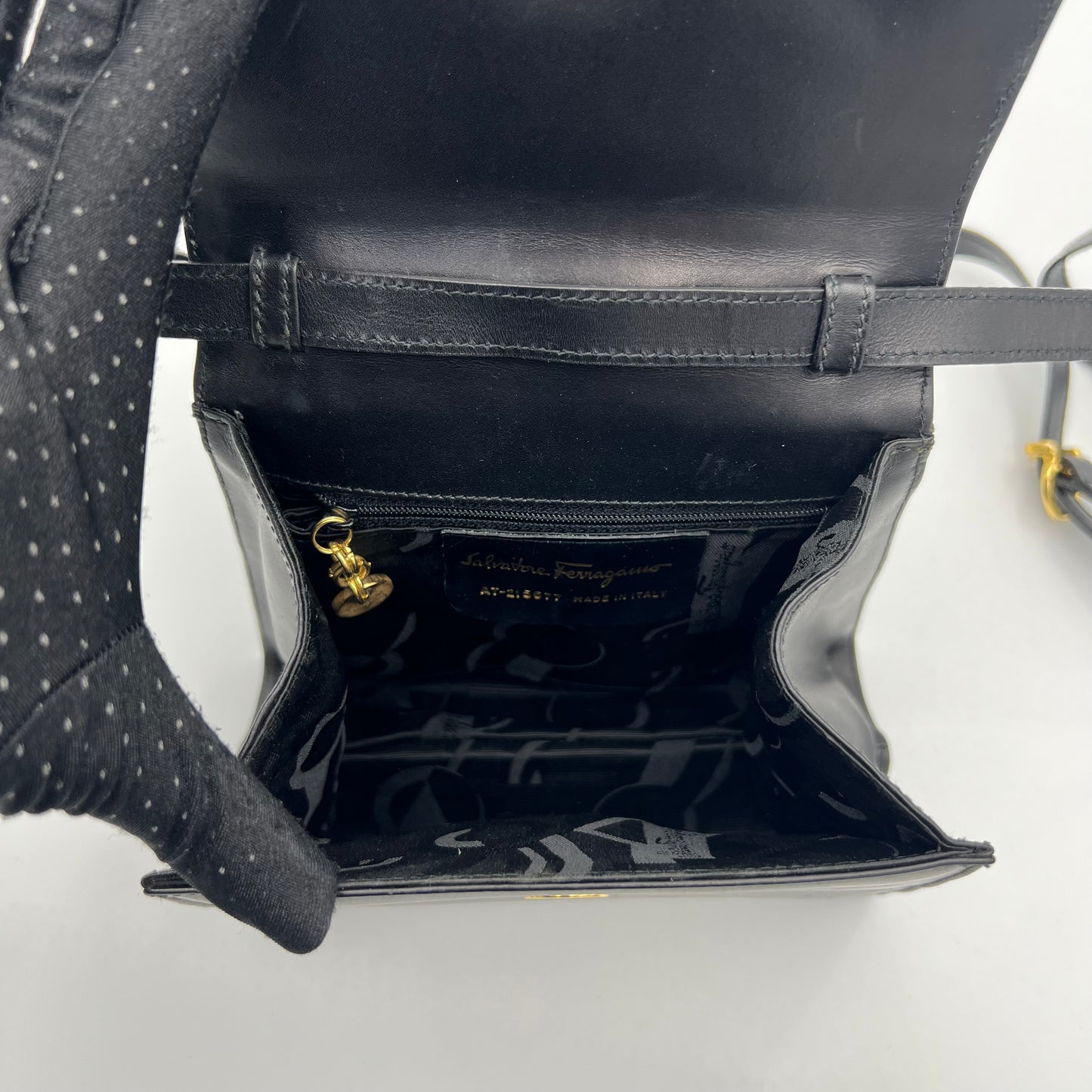 Salvatore Ferragamo Black Leather Gancini Top Handle