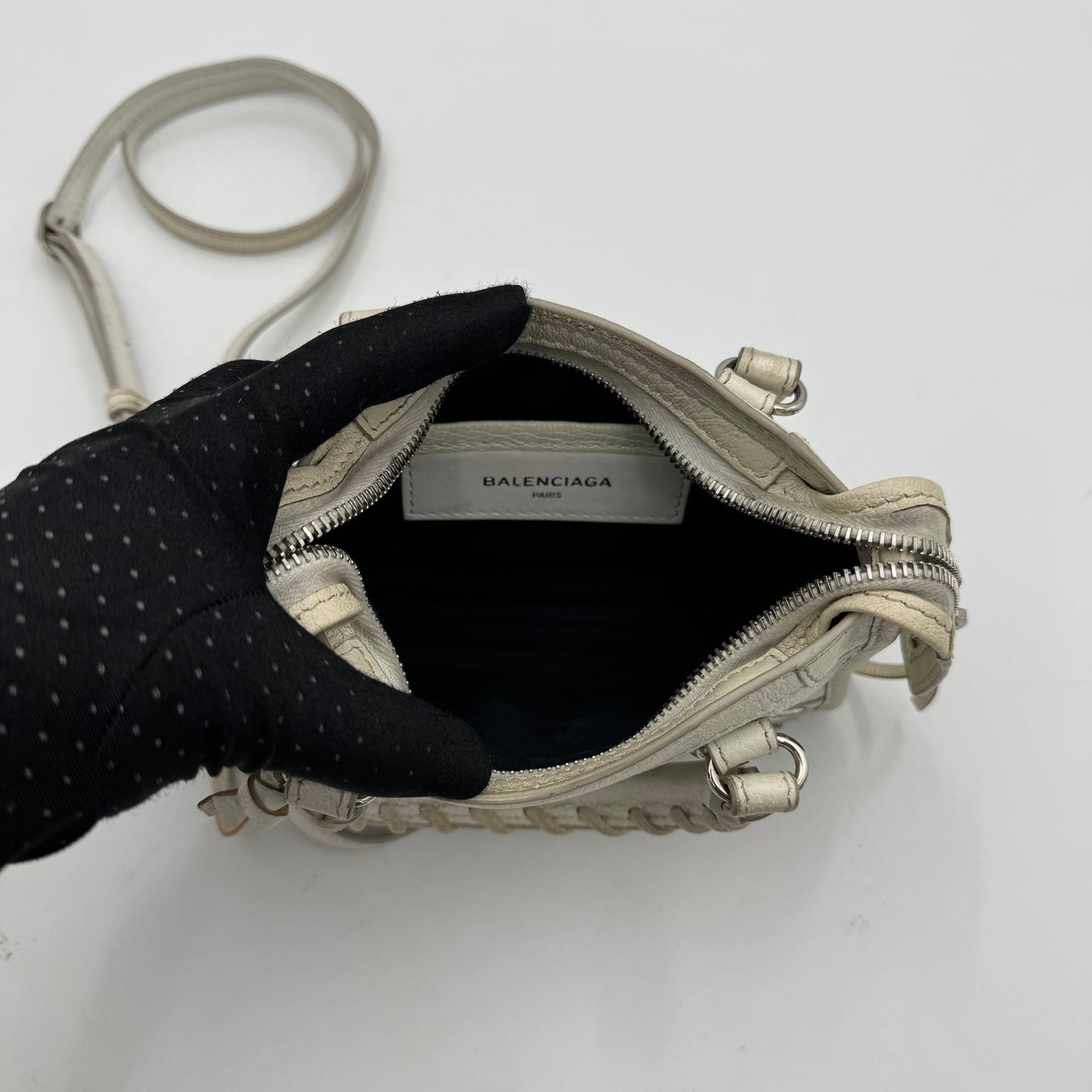 Balenciaga White Leather Metallic Edge Nano City