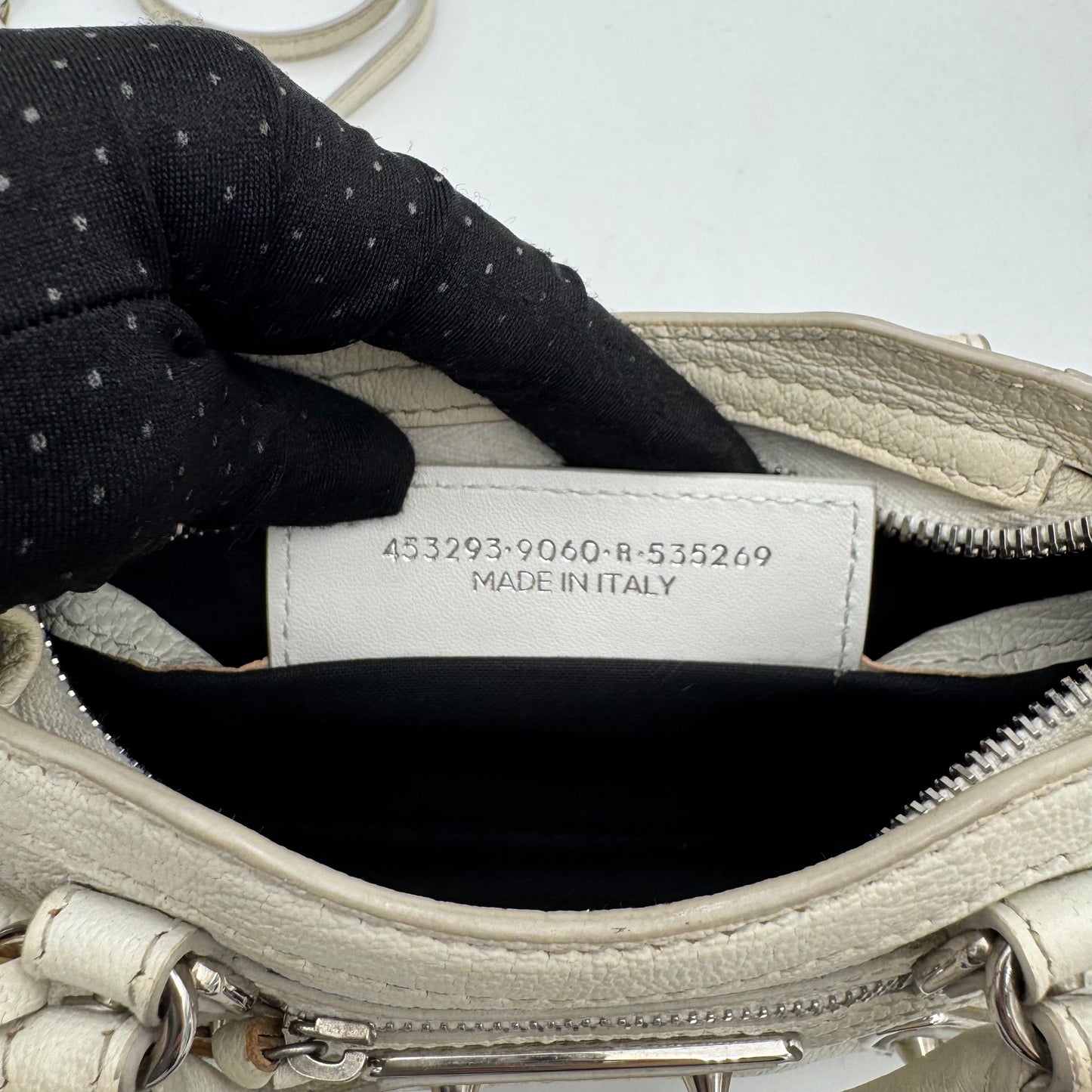 Balenciaga White Leather Metallic Edge Nano City