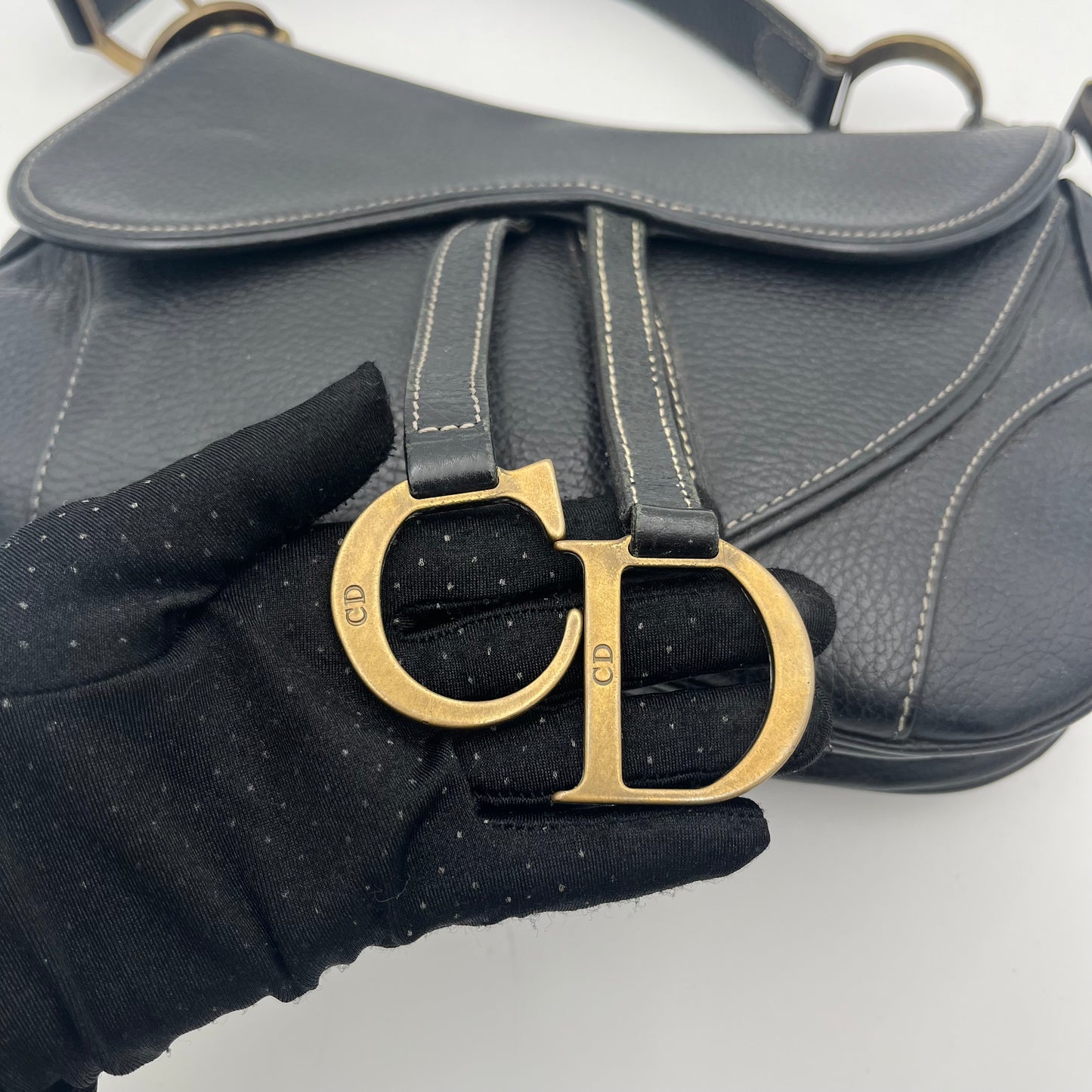 Christian Dior Black Leather Double Saddle