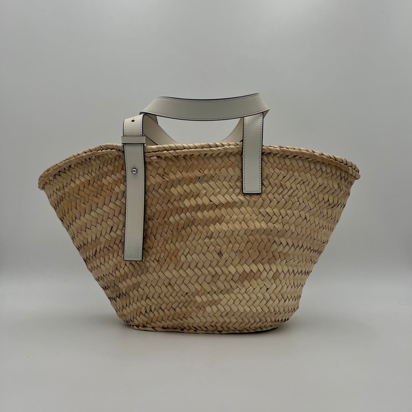Loewe White Leather Raffia Basket Bag