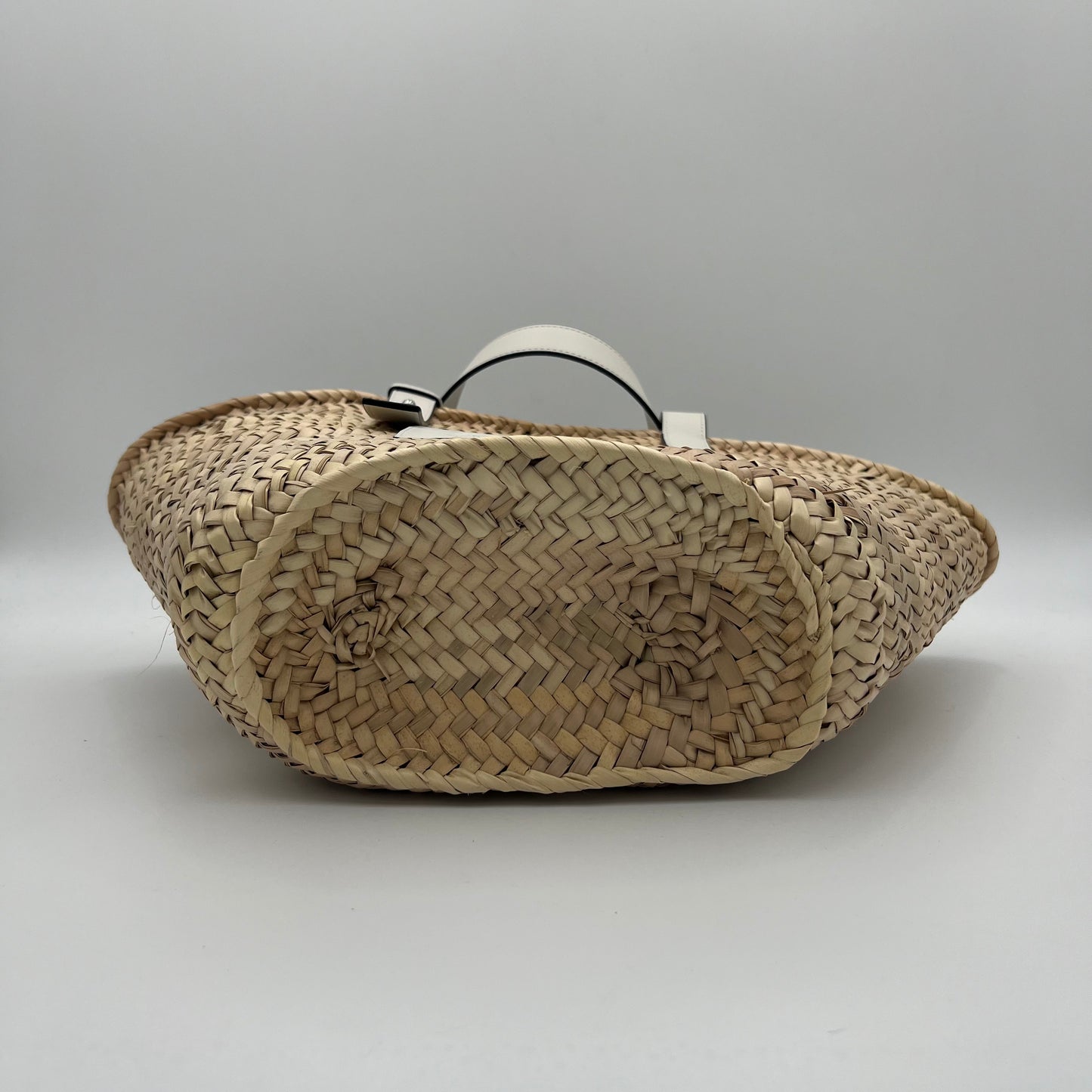 Loewe White Leather Raffia Basket Bag