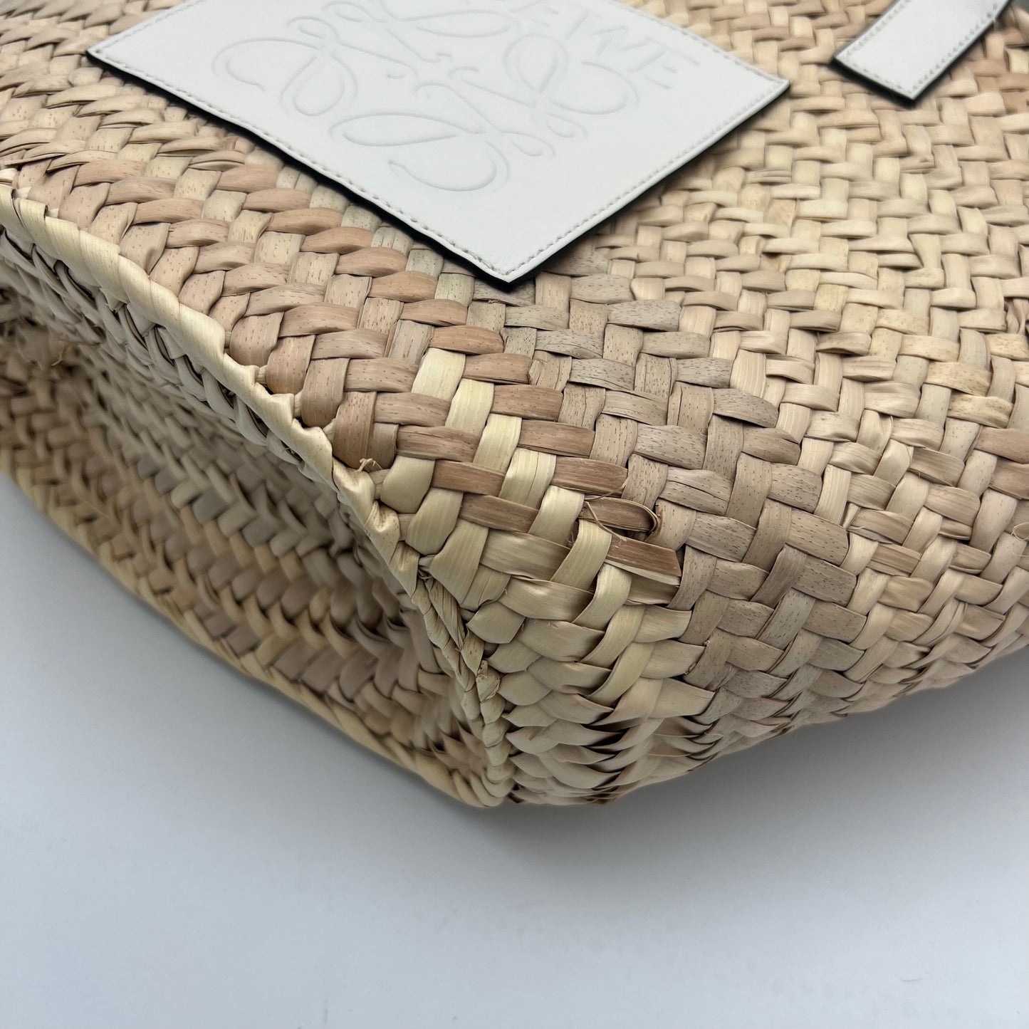 Loewe Brown Leather Raffia Basket Bag