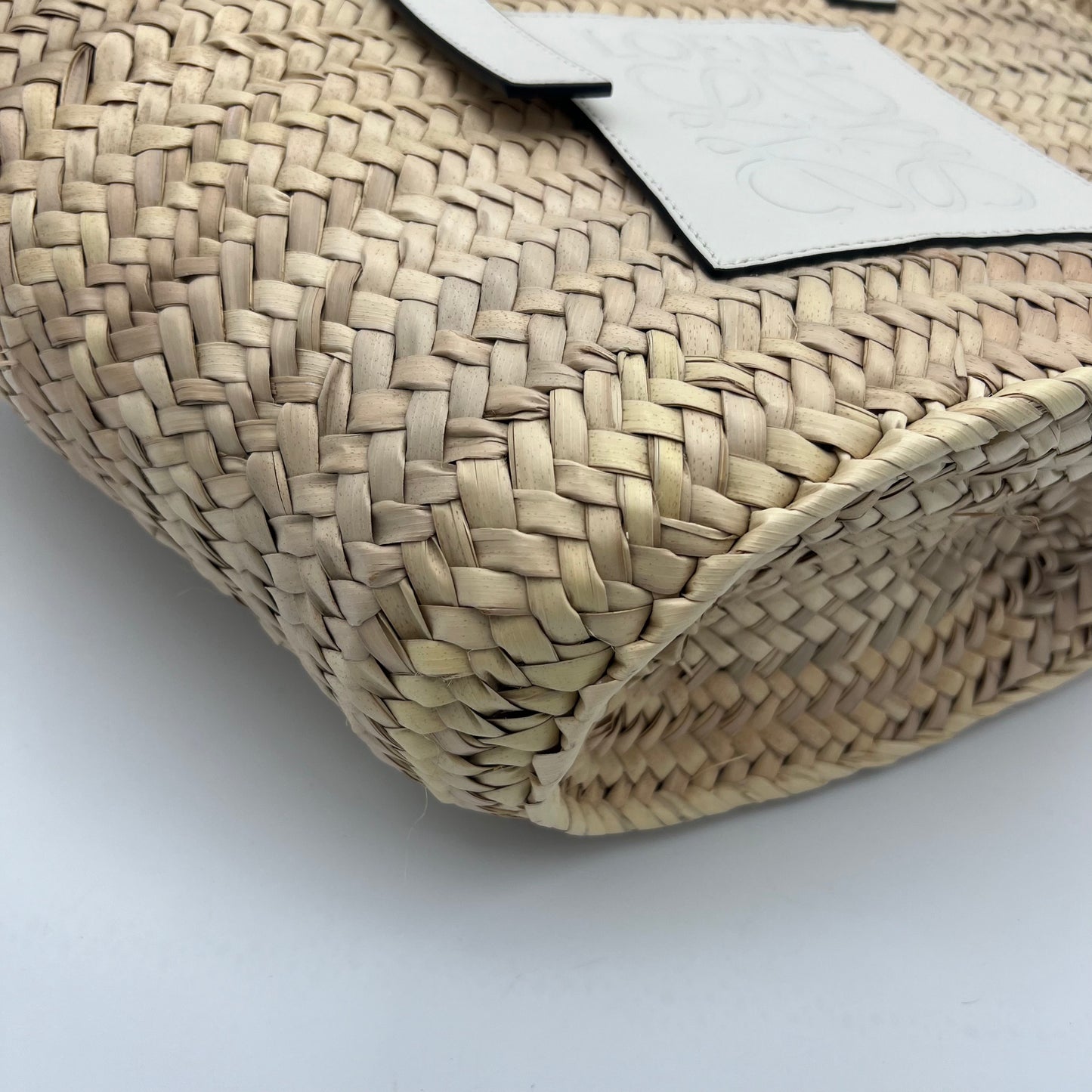 Loewe White Leather Raffia Basket Bag