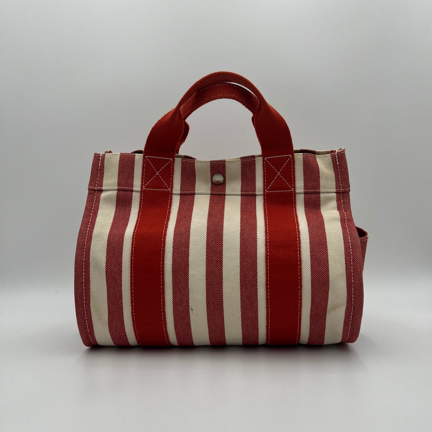 Hermes Red and White Striped Canvas Cannes PM Handbag