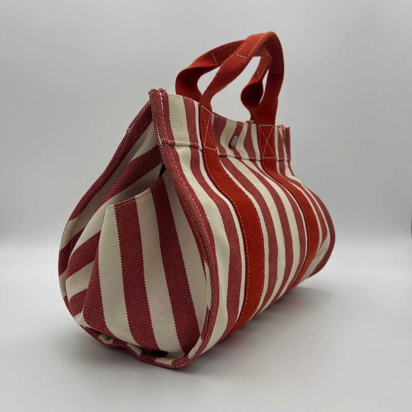 Hermes Red and White Striped Canvas Cannes PM Handbag