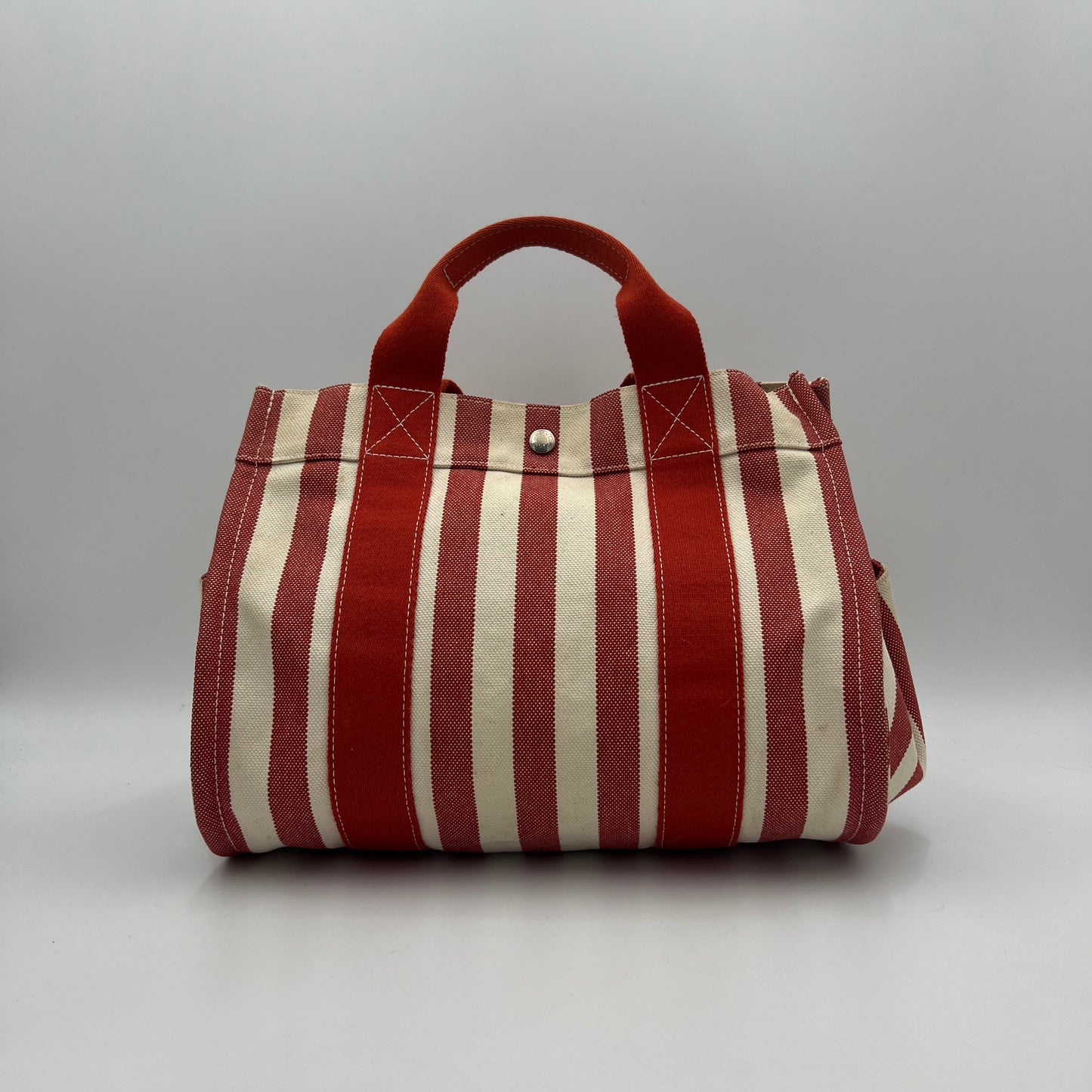 Hermes Red and White Striped Canvas Cannes PM Handbag