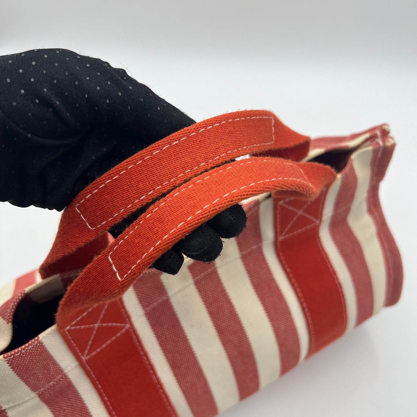 Hermes Red and White Striped Canvas Cannes PM Handbag