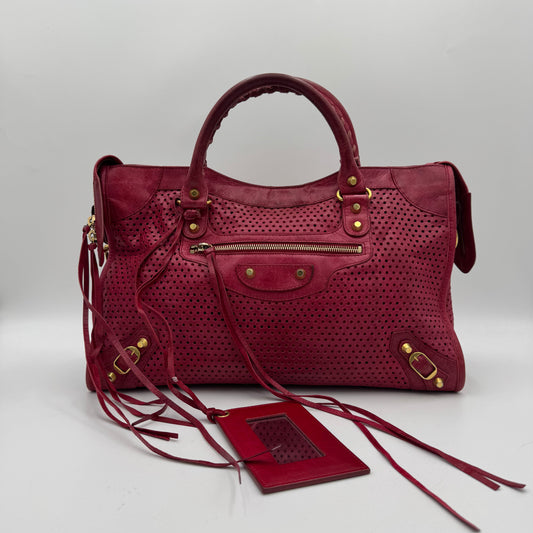 Balenciaga Berry Pink Perforated Classic City GHW