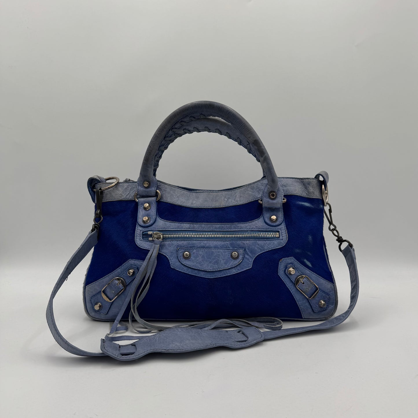 Balenciaga Blue Leather and Pony Hair First