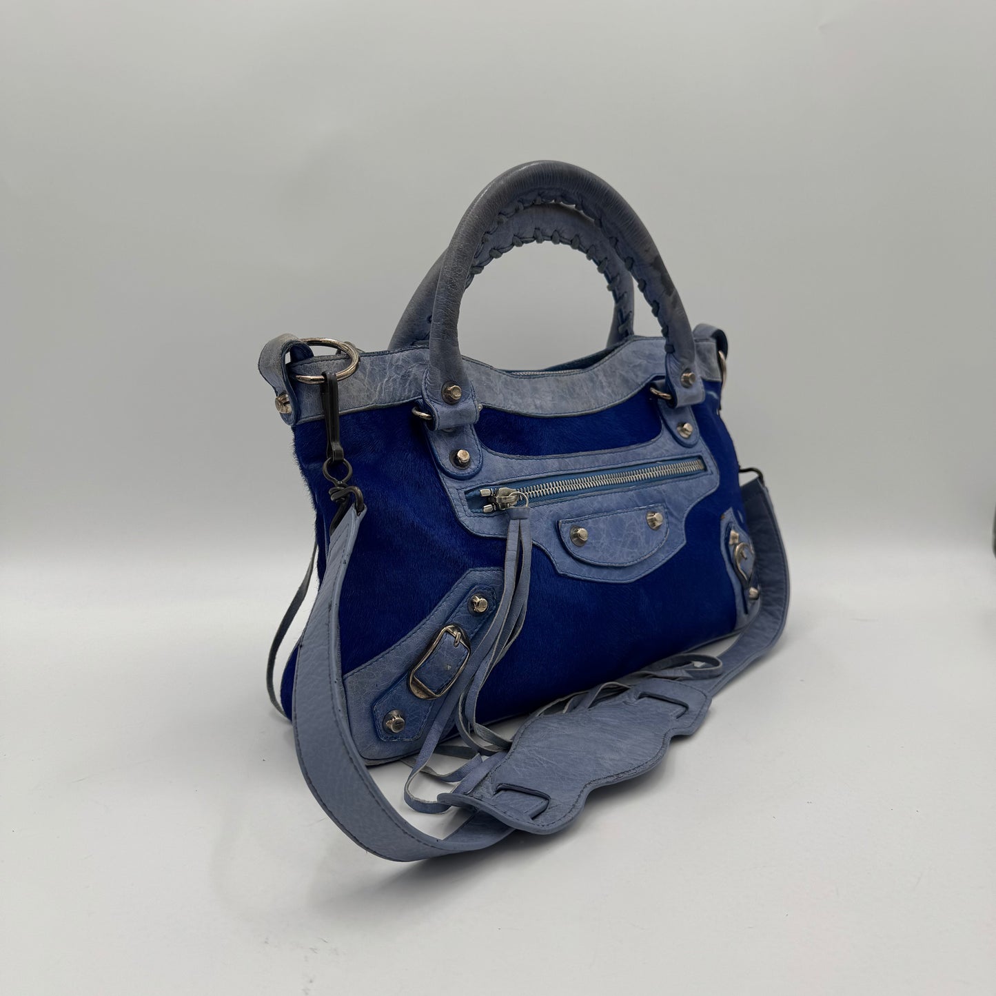 Balenciaga Blue Leather and Pony Hair First