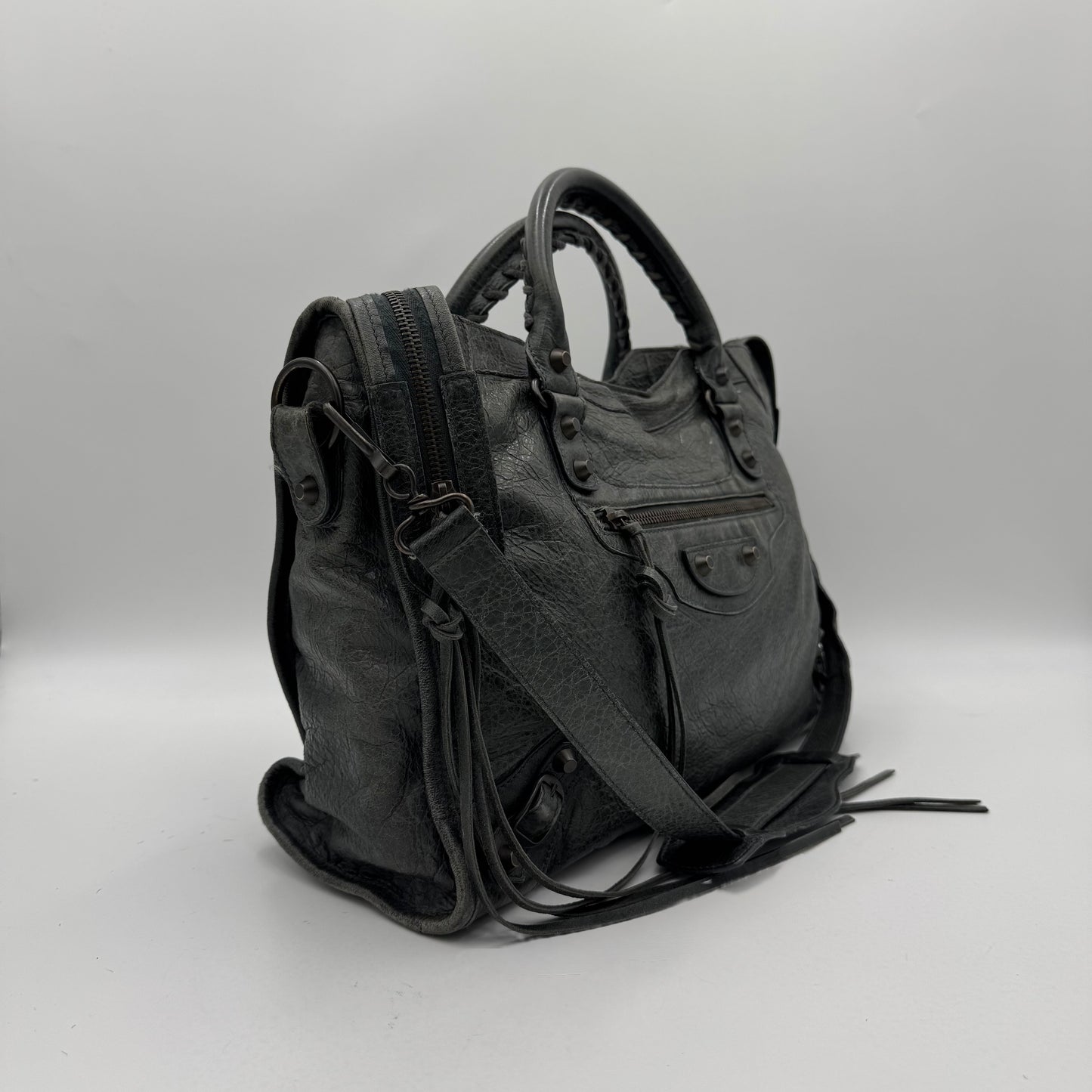Balenciaga Olive Green Gray Leather Classic City