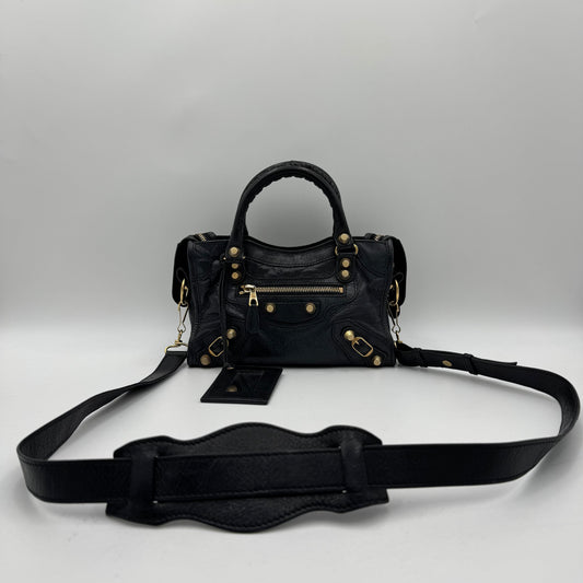 Balenciaga Black Leather Giant 12 Mini City GHW