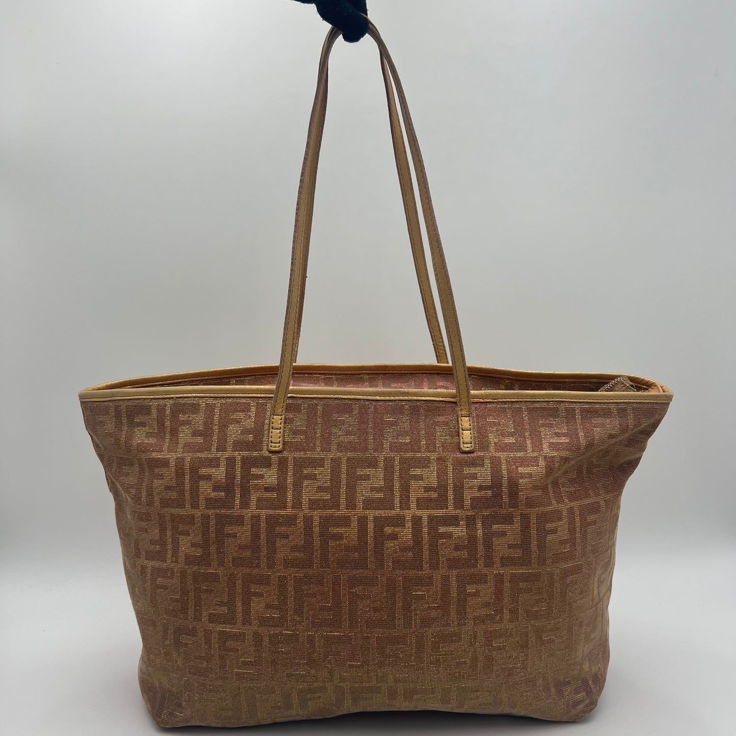 Fendi Metallic Rose Gold Zucca Roll Shopper Tote