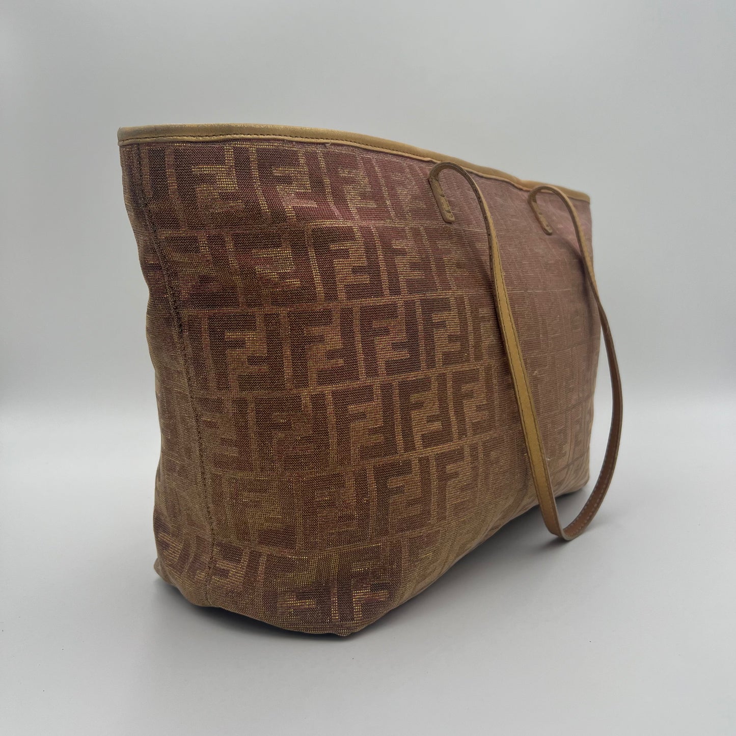 Fendi Metallic Rose Gold Zucca Roll Shopper Tote