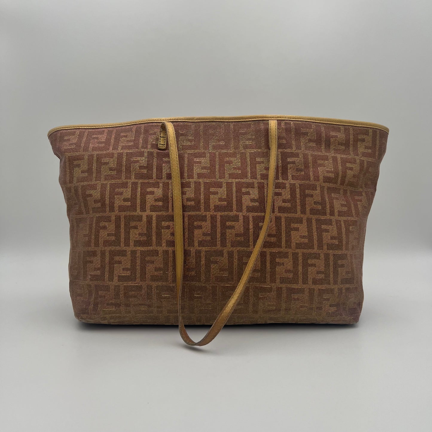 Fendi Metallic Rose Gold Zucca Roll Shopper Tote