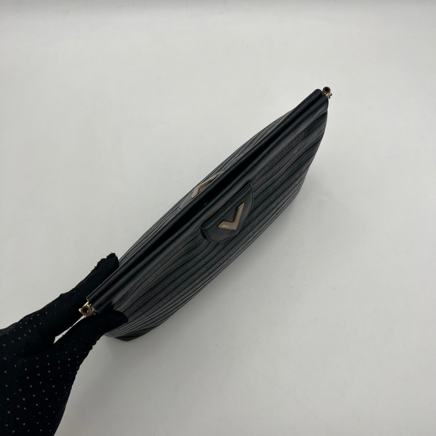 Mario Valentino Monogram Embossed Black Clutch